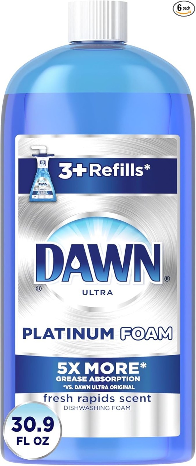 Dawn Dish Soap, Direct Foam Dishwashing Foam, Refill, Fresh Rapids Scent, 30.9