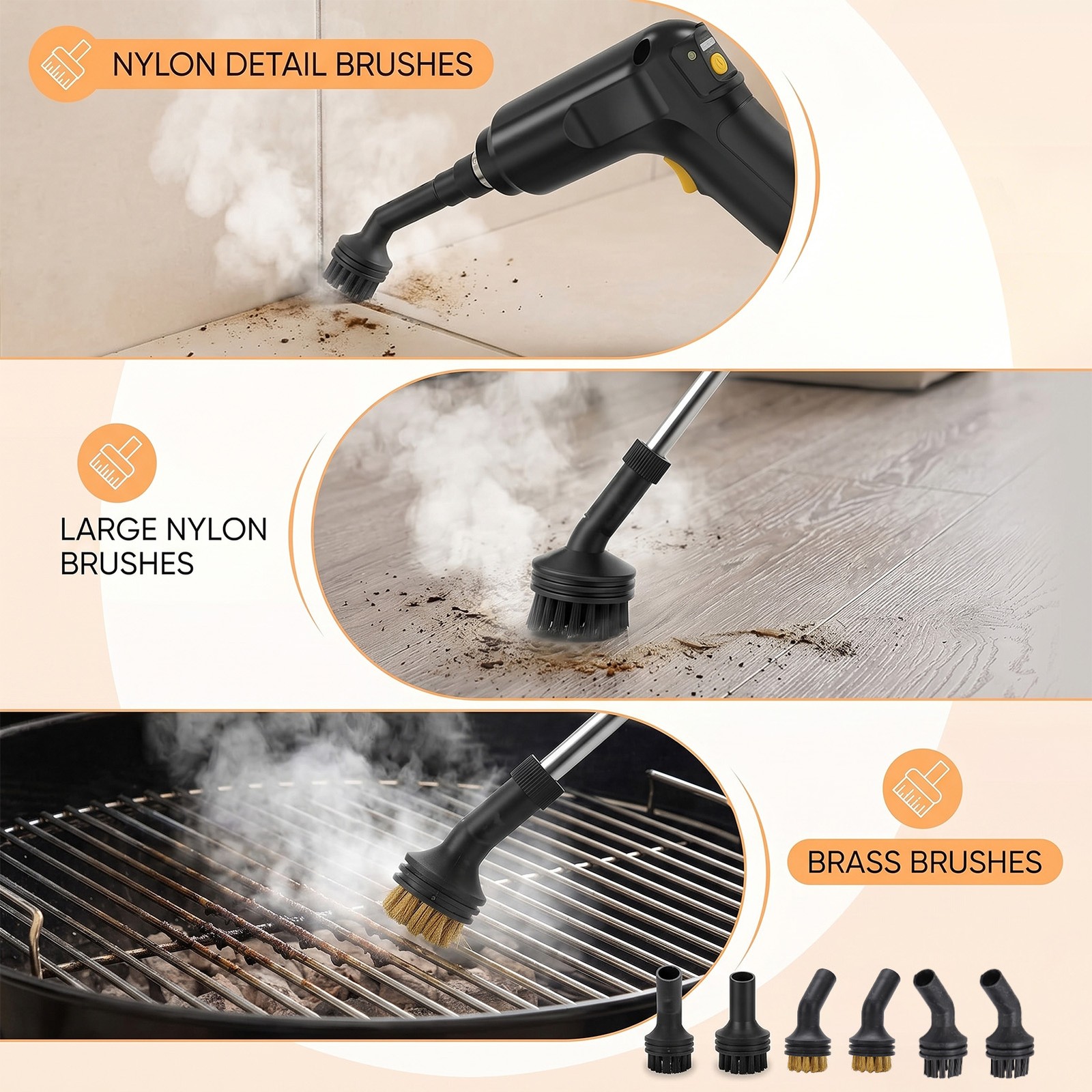 6 Pack Steam Cleaner Brush Set For Bathroom And Kitchen Cleaning ZTFX