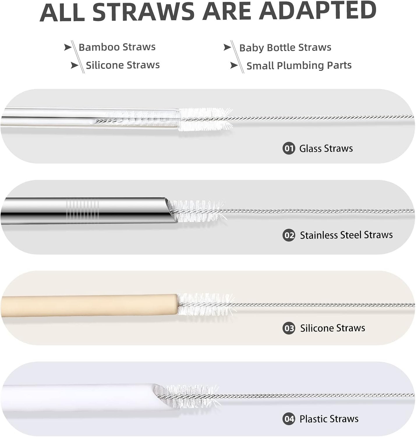Straw Cleaner Brush Set 8 Piece Long Cleaning Brushes for Straws and Pipes