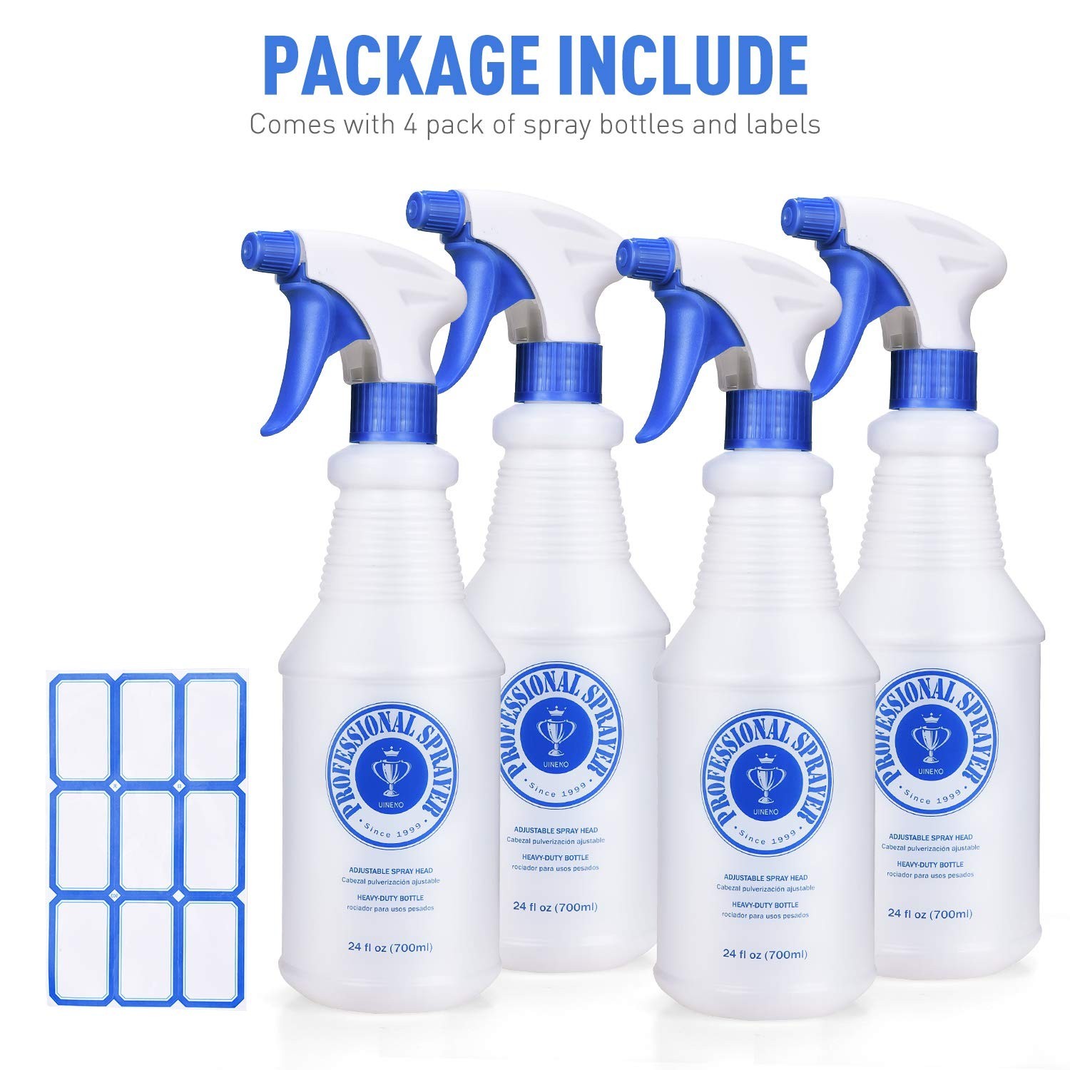 Plastic Spray Bottle 4 Pack 24 Oz Sprayer for Cleaning Solutions Bleach⭐️⭐️⭐️⭐️