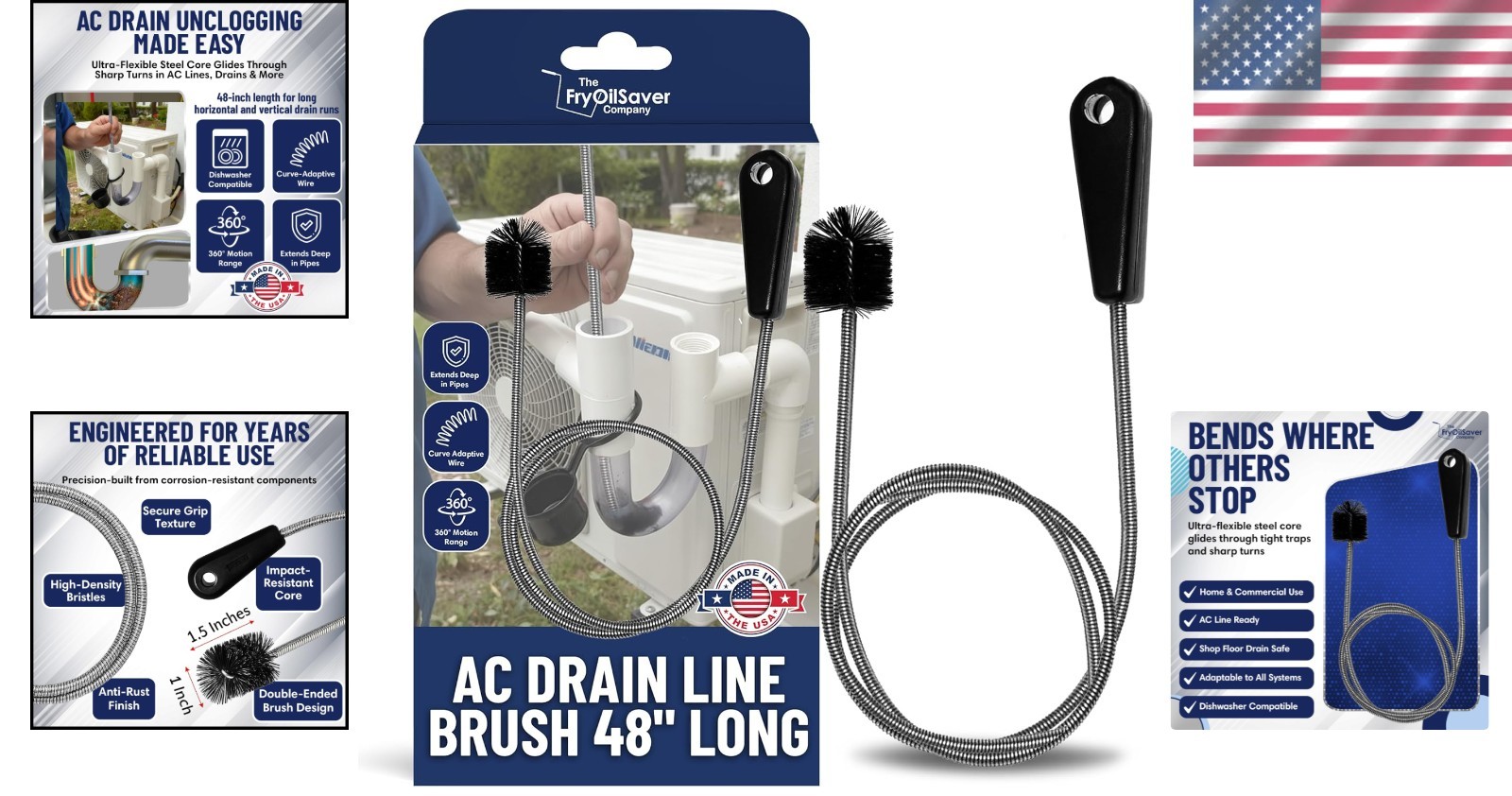 FryOilSaver 48″ Clog Remover – Flexible Brush for Efficient Drain Cleaning