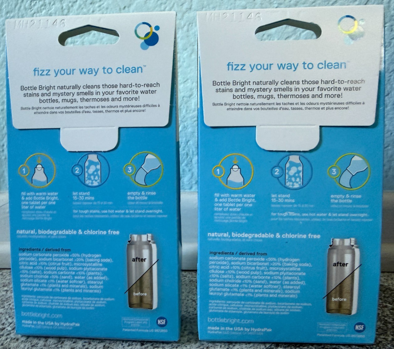 BOTTLE BRIGHT 2-Pack (24 Tablets) Clean Stainless, Thermos, Tumblers Cleaner NEW