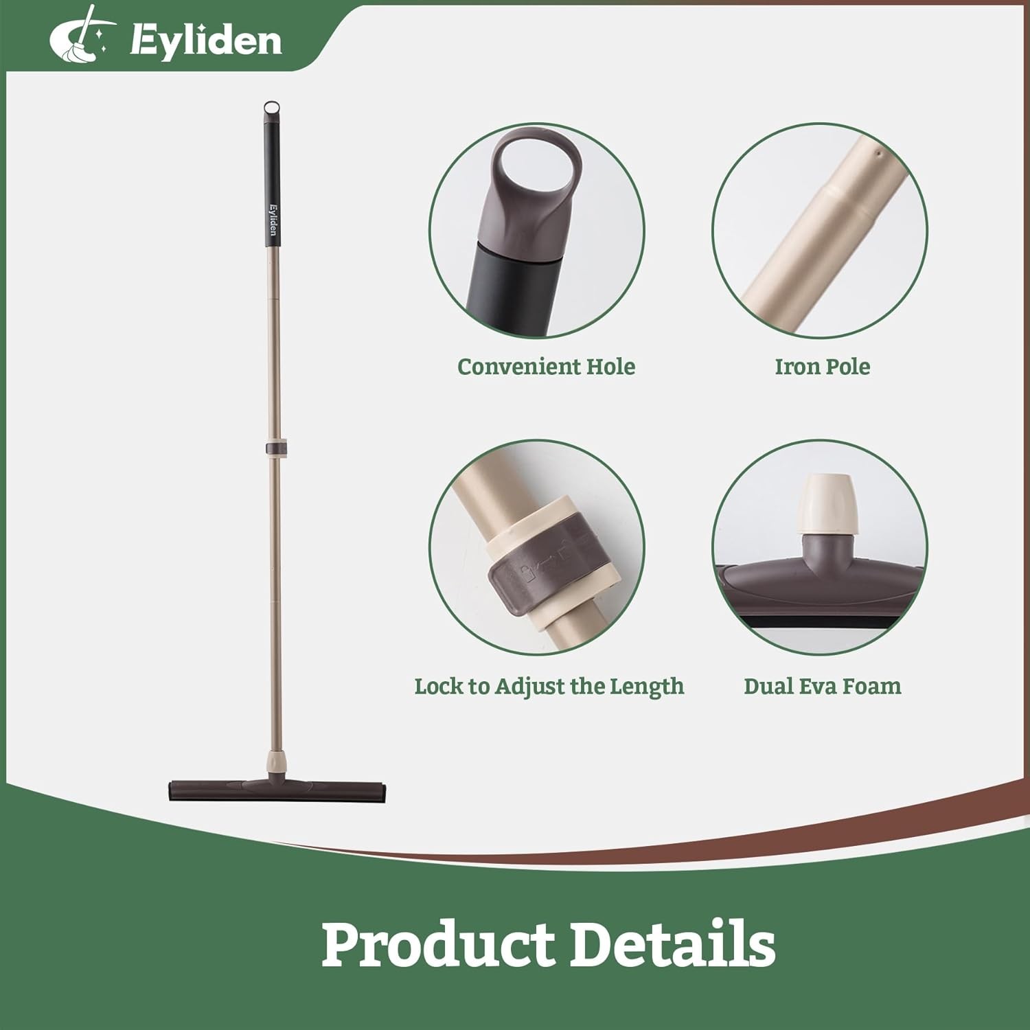 Floor Squeegee Water Removal 17″ EVA Dual-Layer Blade Dries Floors in One Pass
