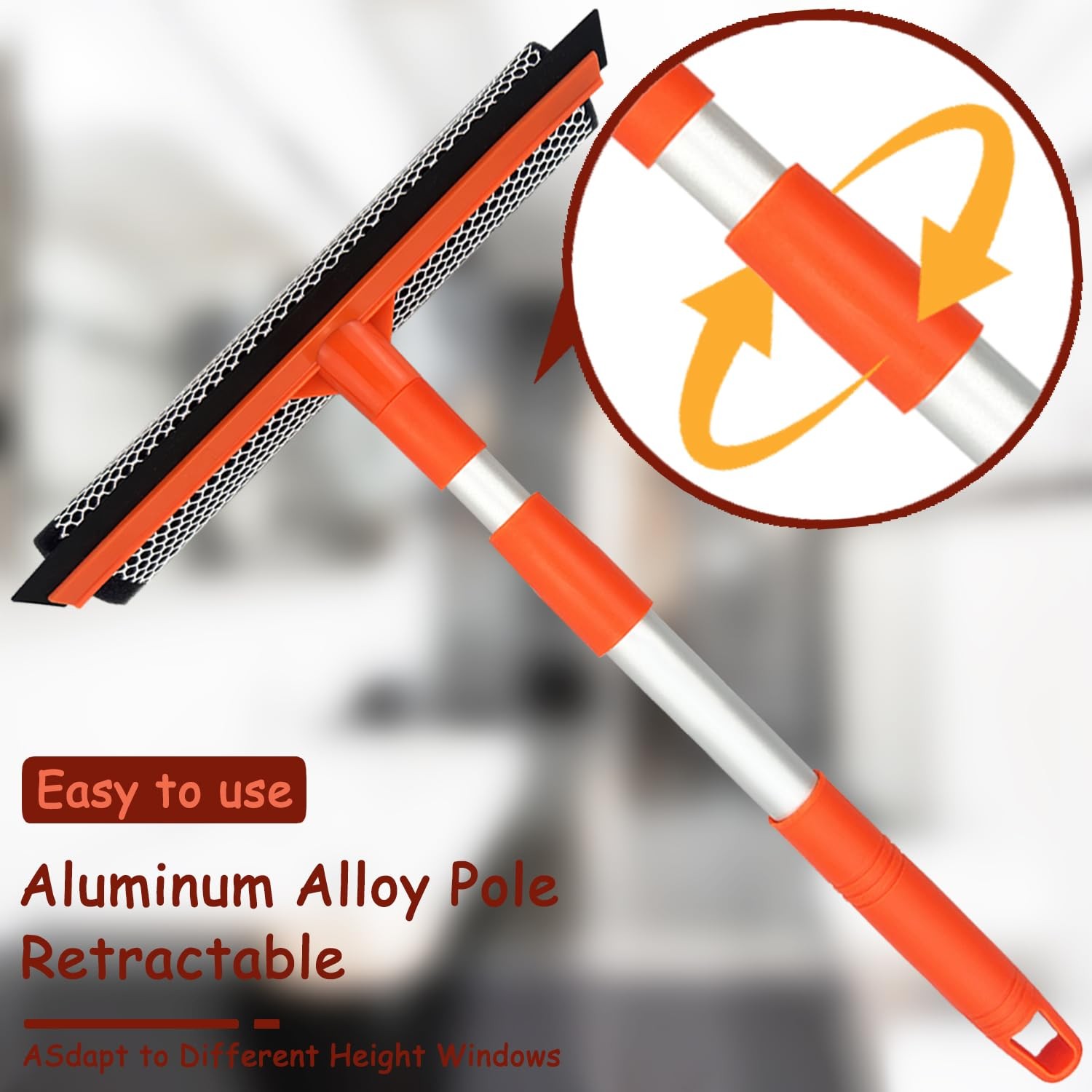 2 in 1 Window Squeegee Cleaner with Retractable Telescopic Pole for Car Glass