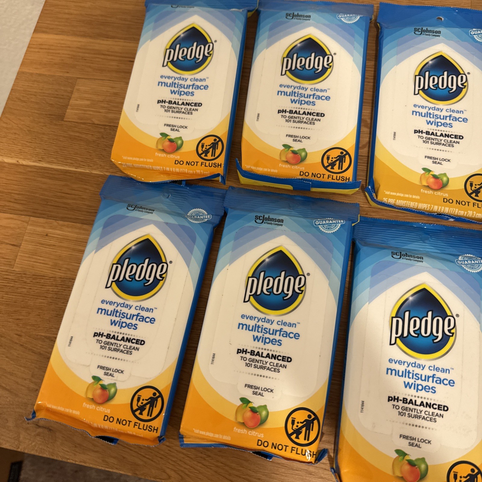 Pledge Multi-Surface Wipes, Lot Of 10 Packs Of 25 Fresh Citrus/NEW/Sealed
