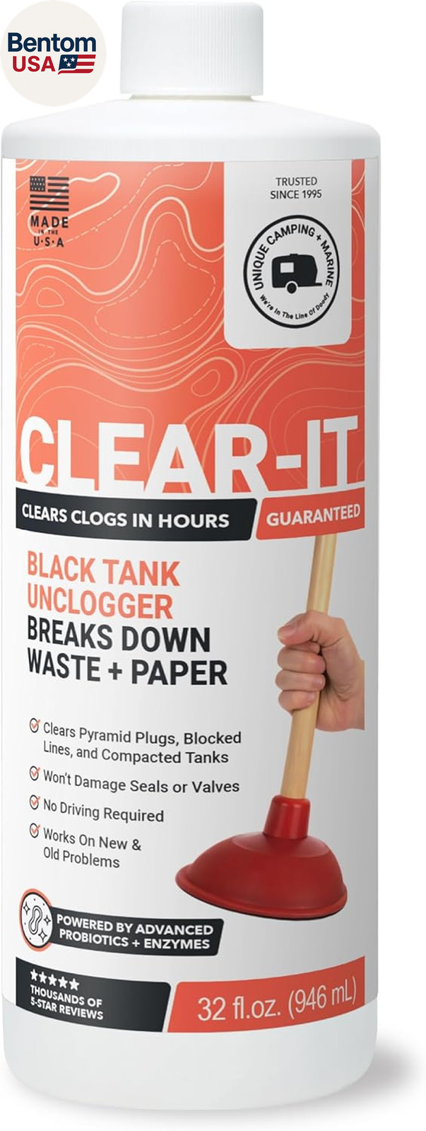 Clear-It RV Black Tank Unclogger Liquid – Breaks through Pyramid Plugs, Compacte