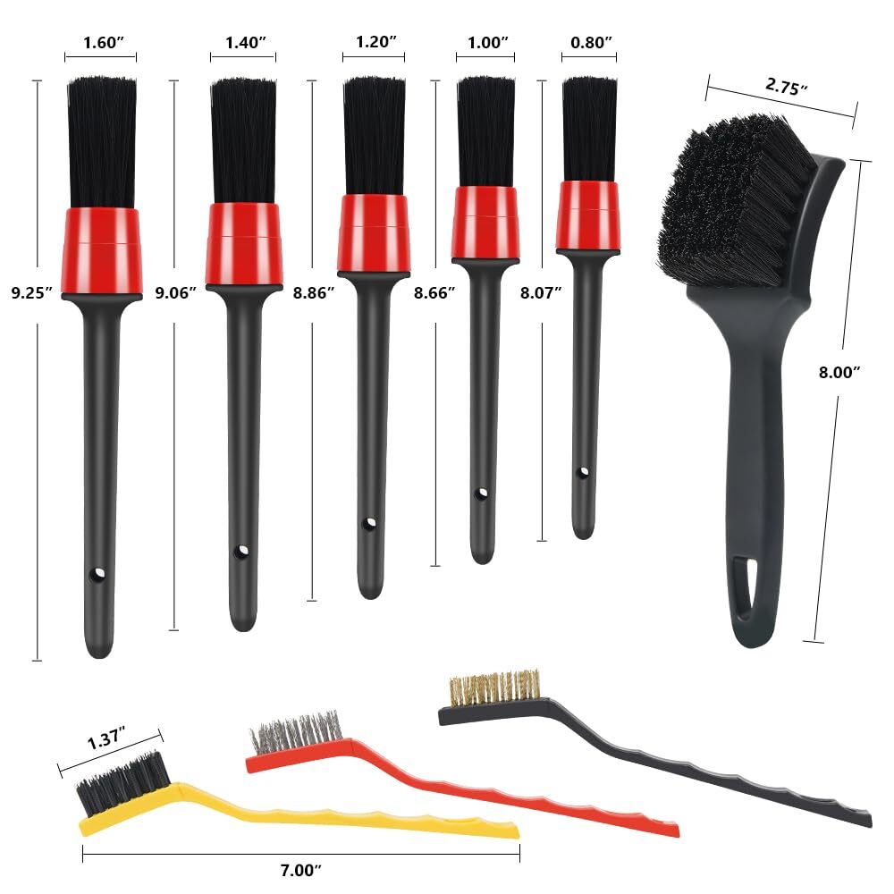 9 Pcs Car Detailing Brush Set for Wheel Tire Engine and Hard to Reach Areas