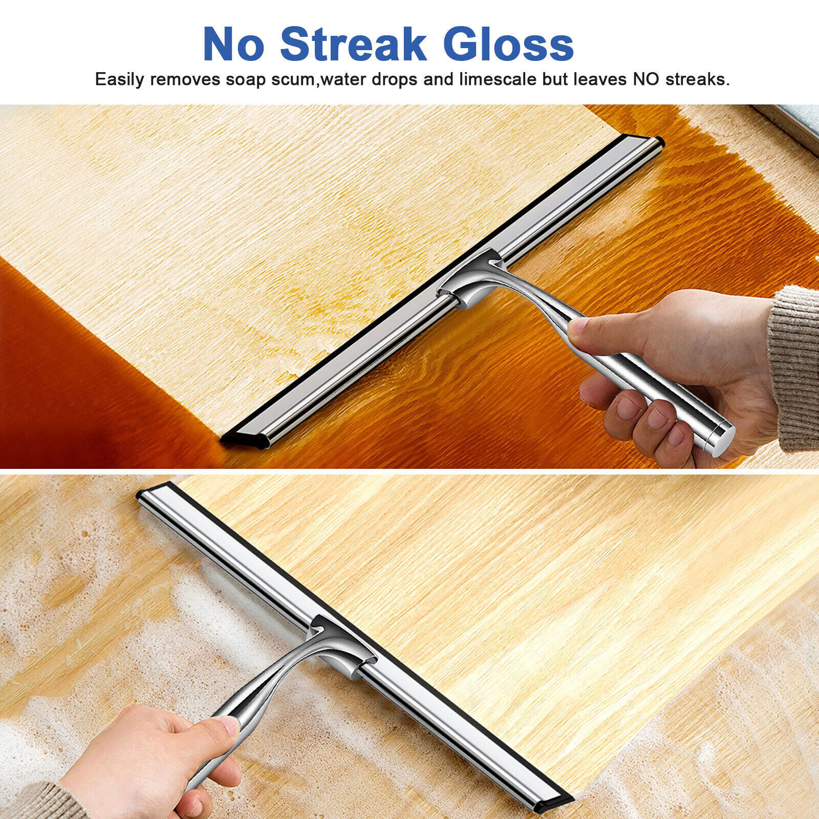1Pc Stainless Steel Shower Squeegee for Car with 1 Adhesive Hook Silver Bathroom