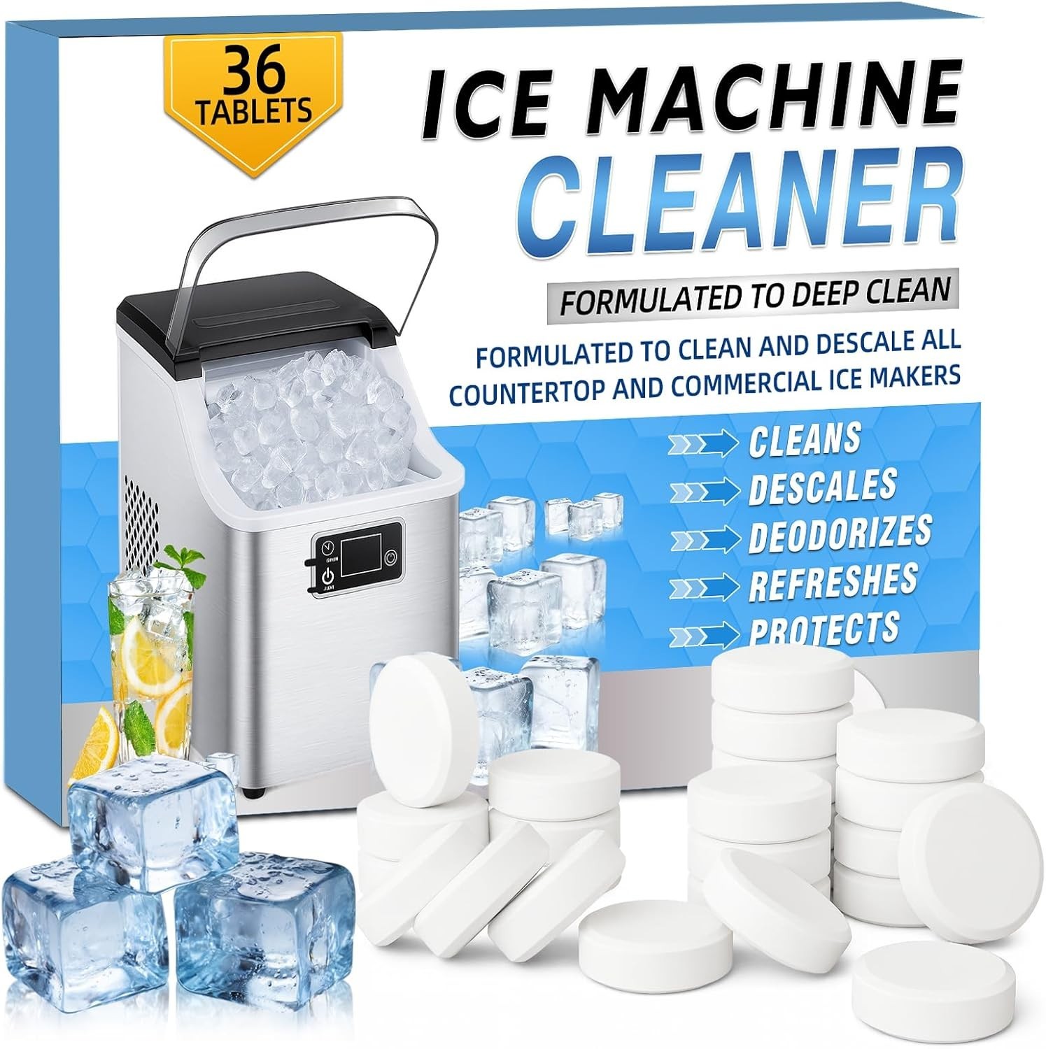Lemon Scented Ice Machine Cleaner Tablets – 36 Pack, Easy to Use, Eco-Friendly