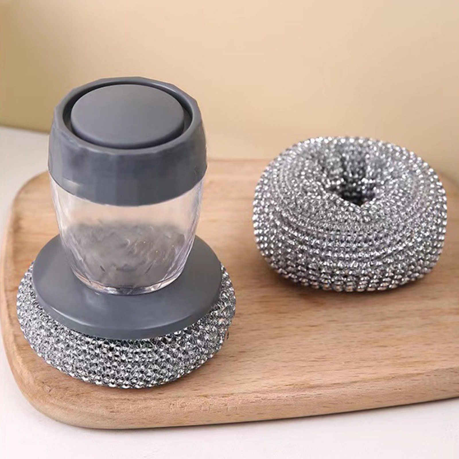 2 Kitchen Cleaning Brush Soap Dispensing Palm Tools Dishwashing Pot Pan Scrubber
