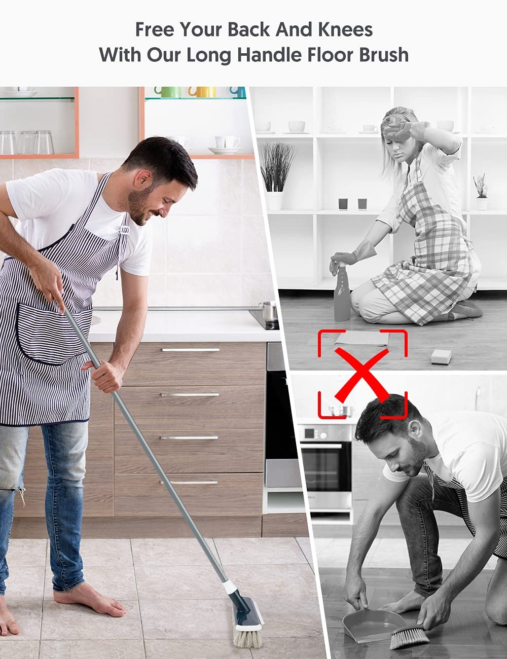 Floor Scrubber with Long Handle, 2 in 1 Scrubbing Brush Stiff Bristle Shower …