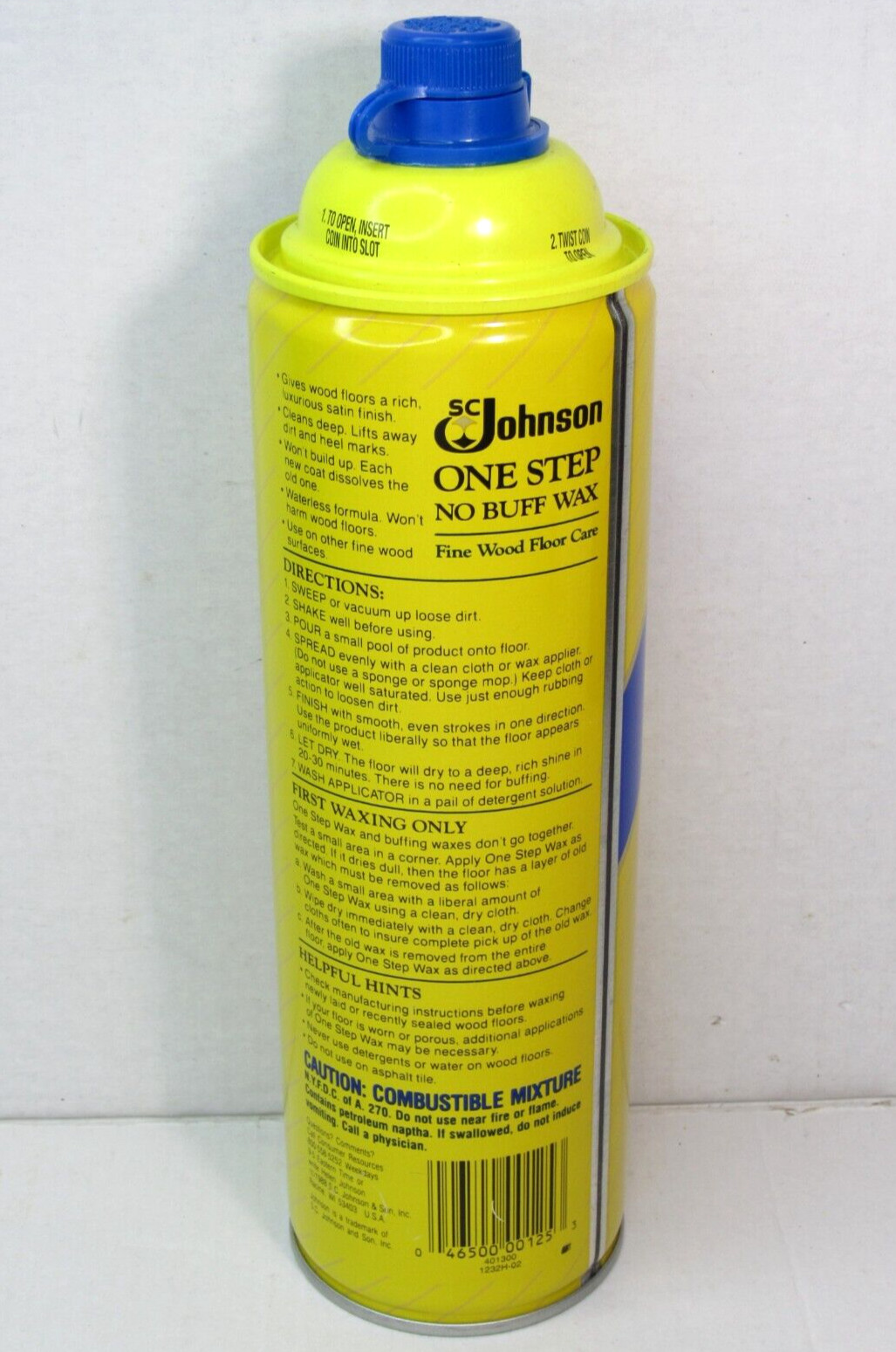 Vtg SC Johnson One Step No Buff Wax 1988 Fine Wood Floor Care 22oz Discontinued