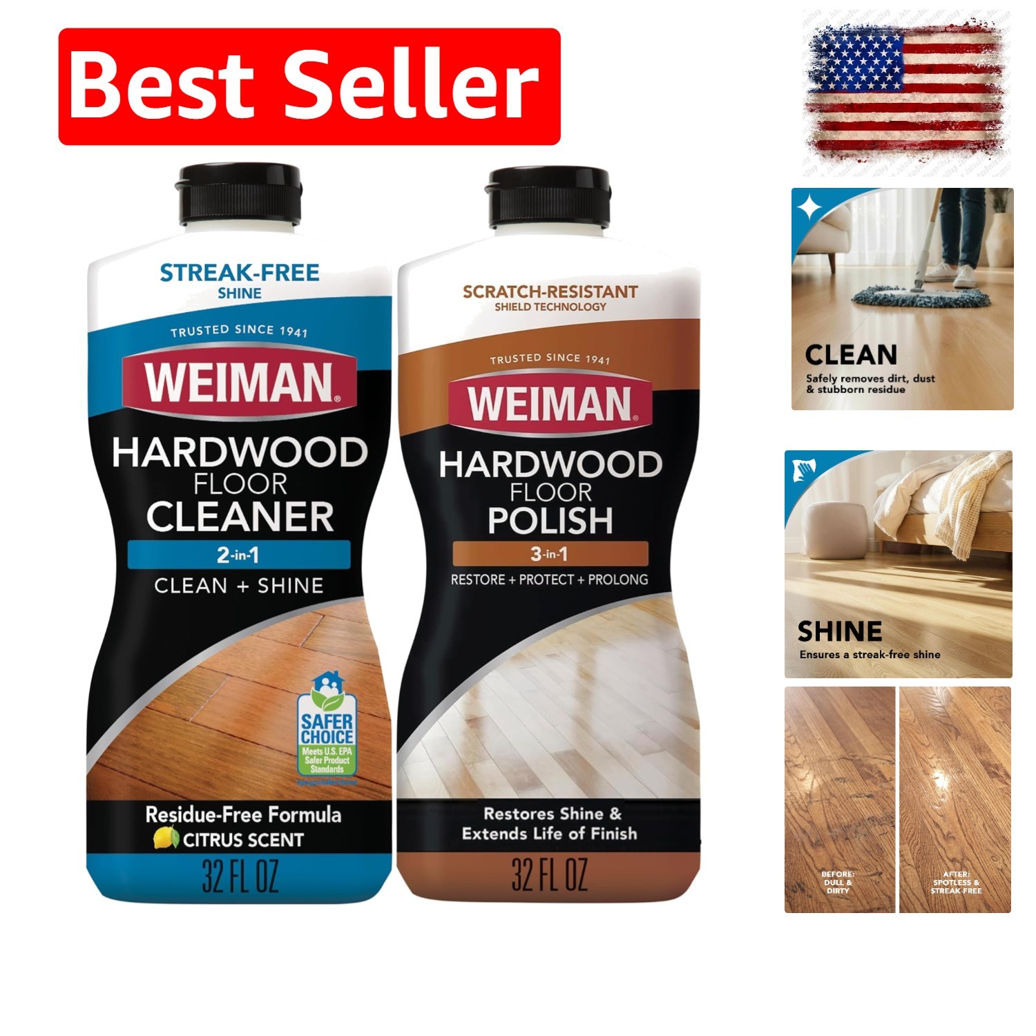 Hardwood Floor Cleaner and Polish Restorer Combo – 2 Pack – High-Traffic Hard…