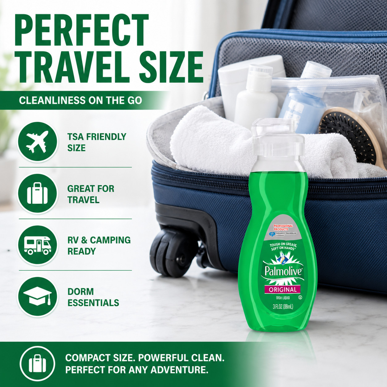 Palmolive Original Dish Liquid Soap 3 fl oz (88mL) Pack of 4 Travel Size Grease