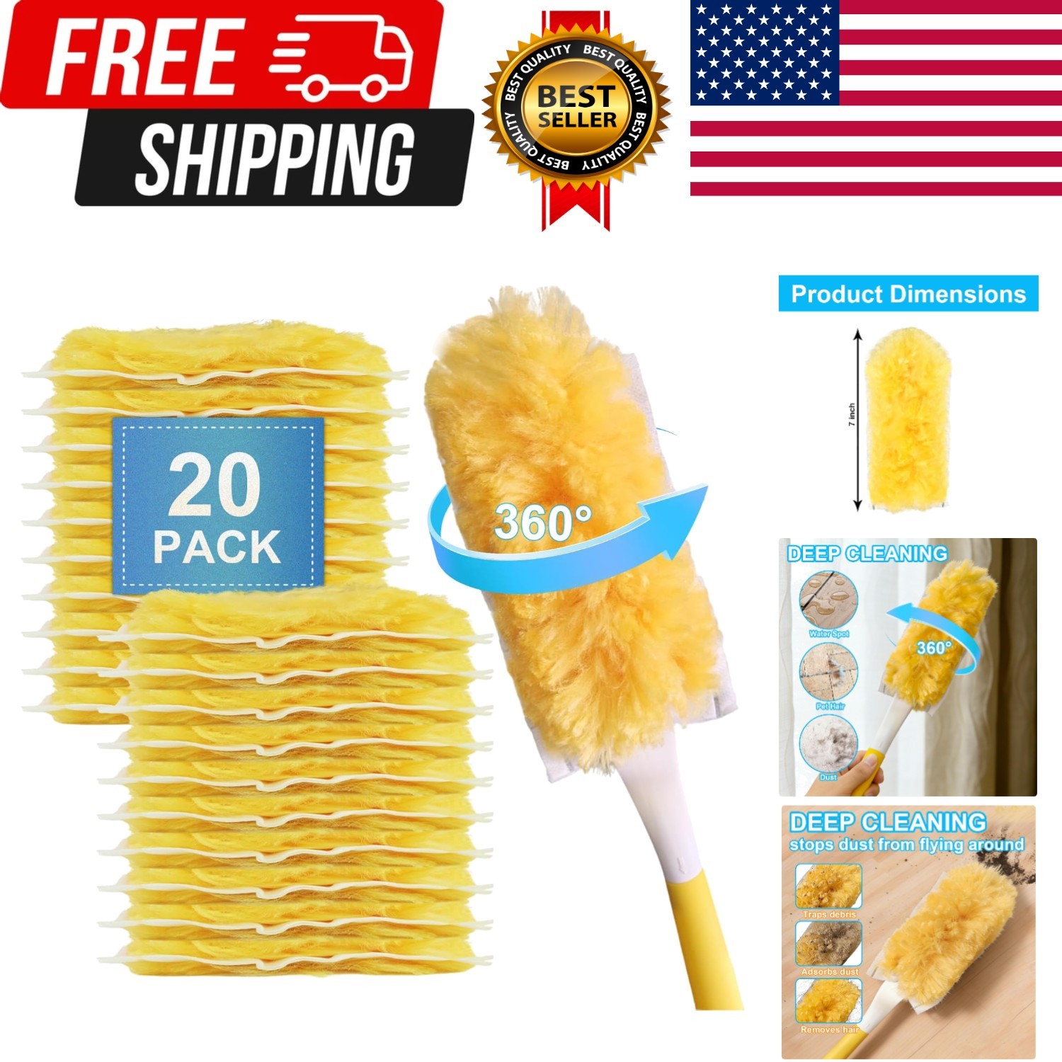 20 Pack Heavy Duty Duster Refills for Swiffer, Multi-Surface 360° Disposable Dus