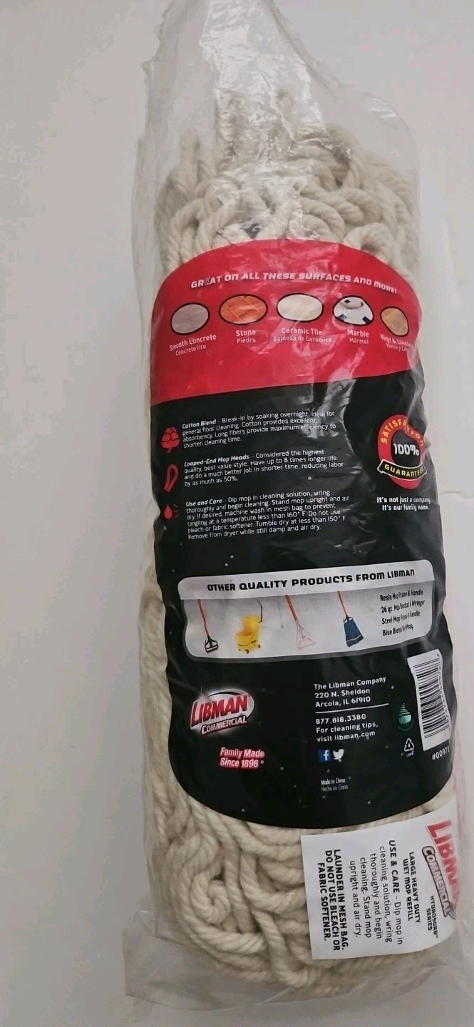 LIBMAN Commercial Large Heavy DUTY WET Mop Refill Open Bag Unused