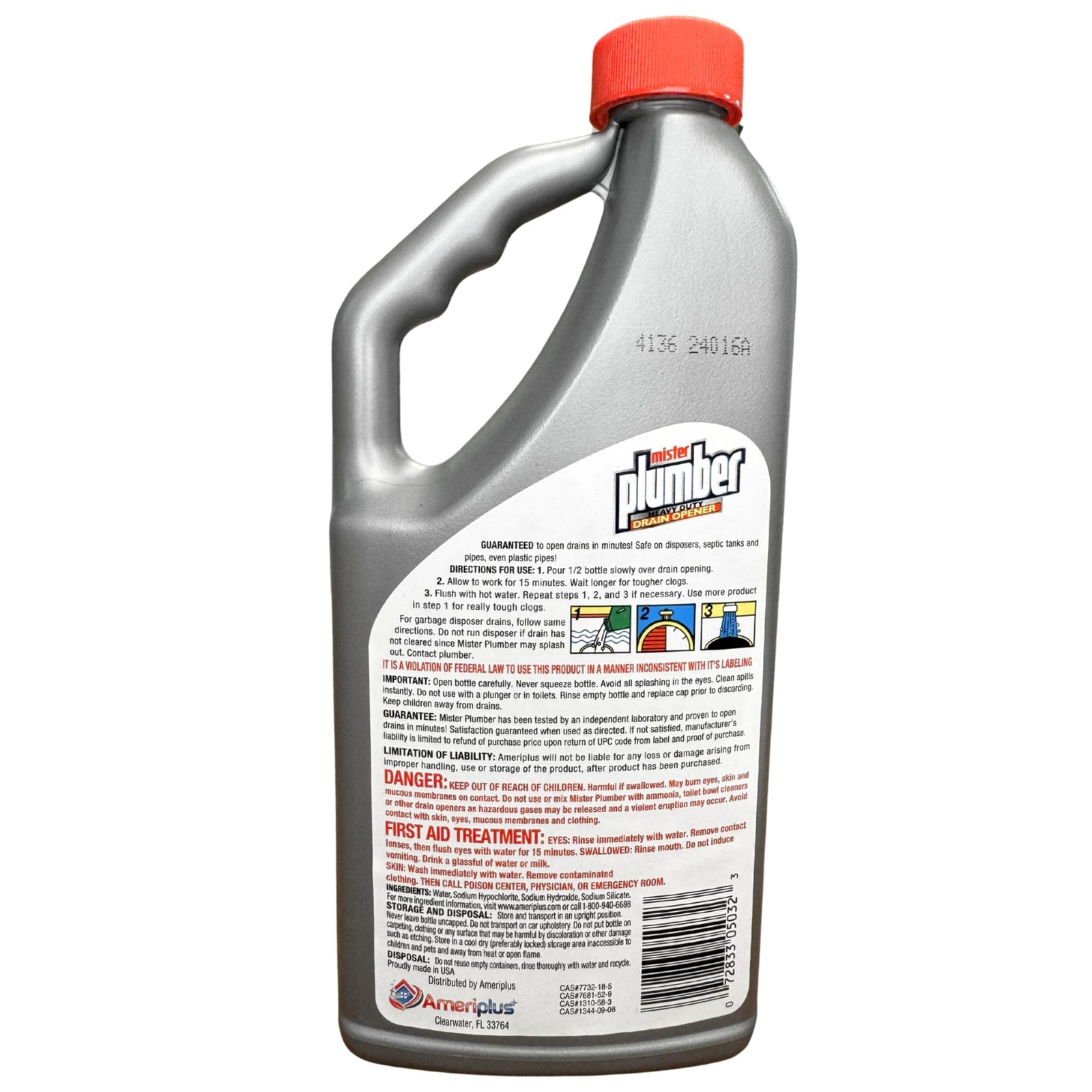 Mister Plumber Professional Formula Drain Opener, 32 Fl Oz “No-Glug” Easy-Pour B