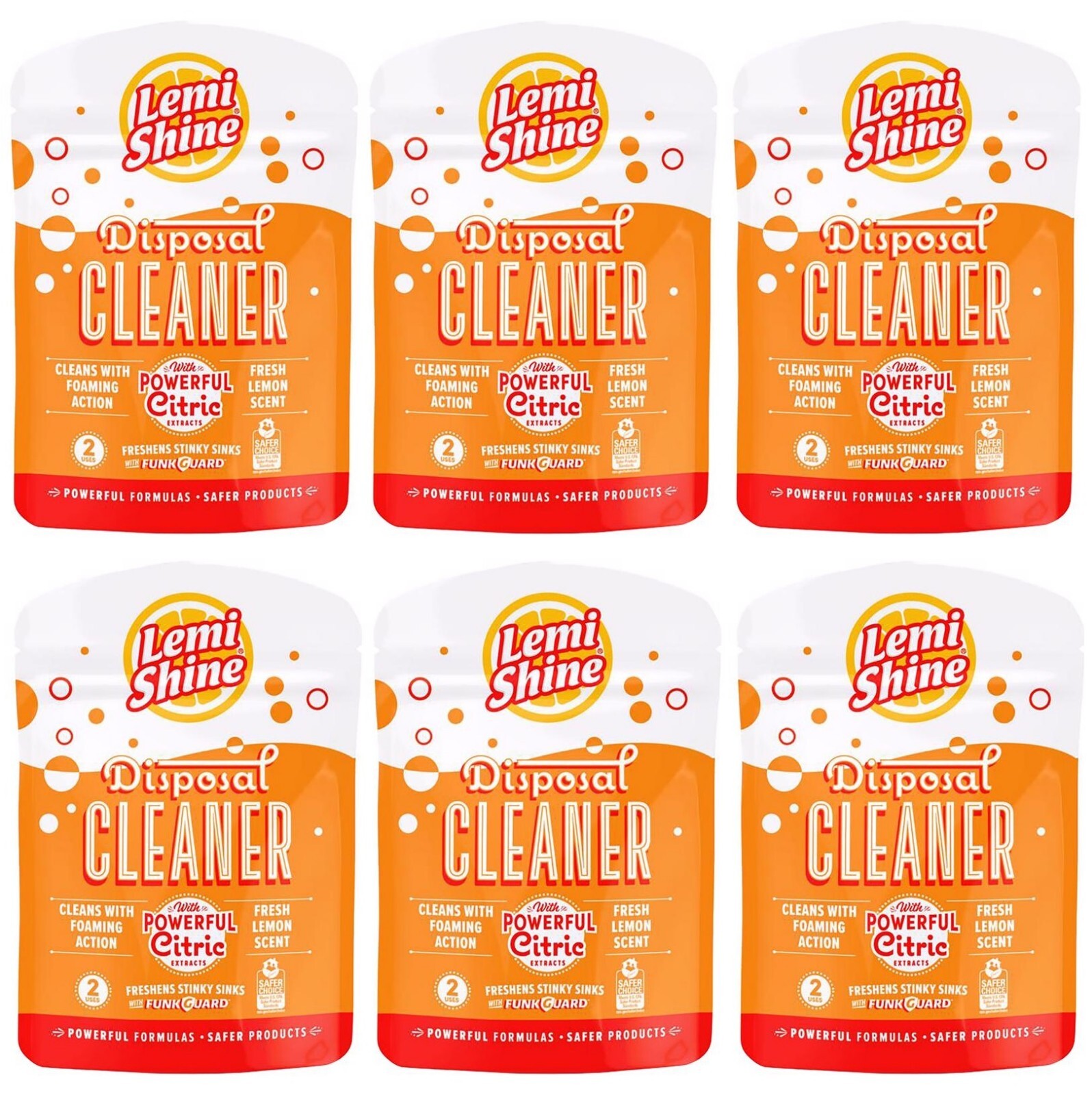 6~ Lemi Shine Lemon Scent Foaming Garbage Disposal Cleaner 8.46 oz Powder 2 Uses