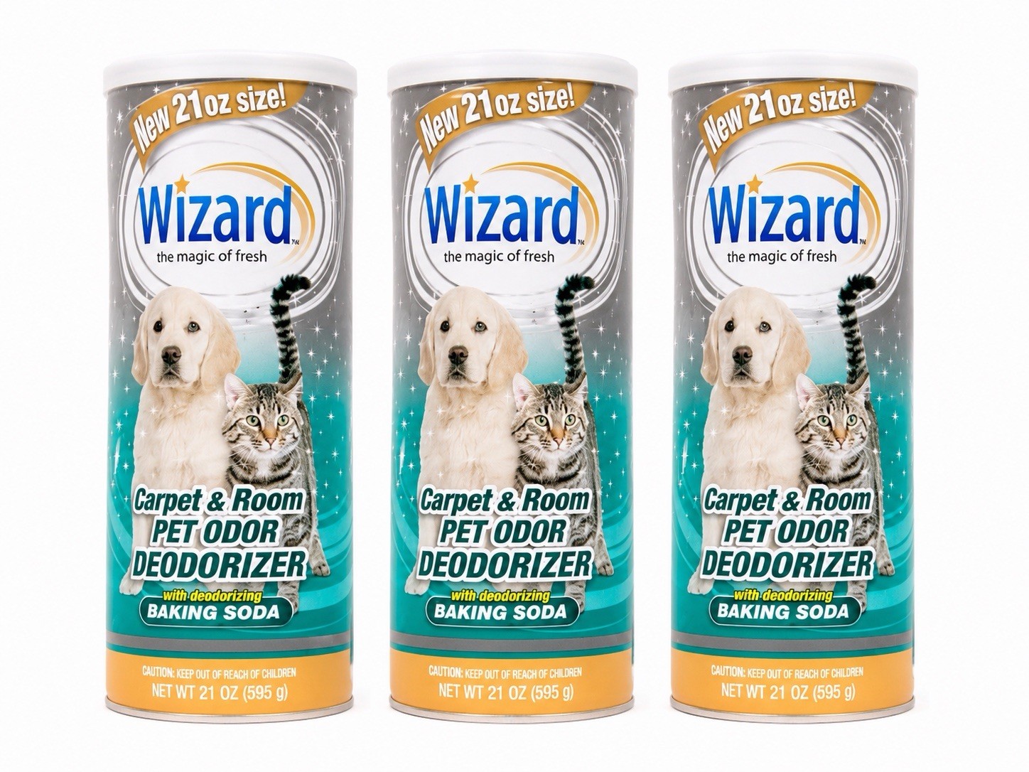 Lot of 3 Wizard Pet Fresh Carpet Odor Eliminator 21 oz. each W/ Baking Soda