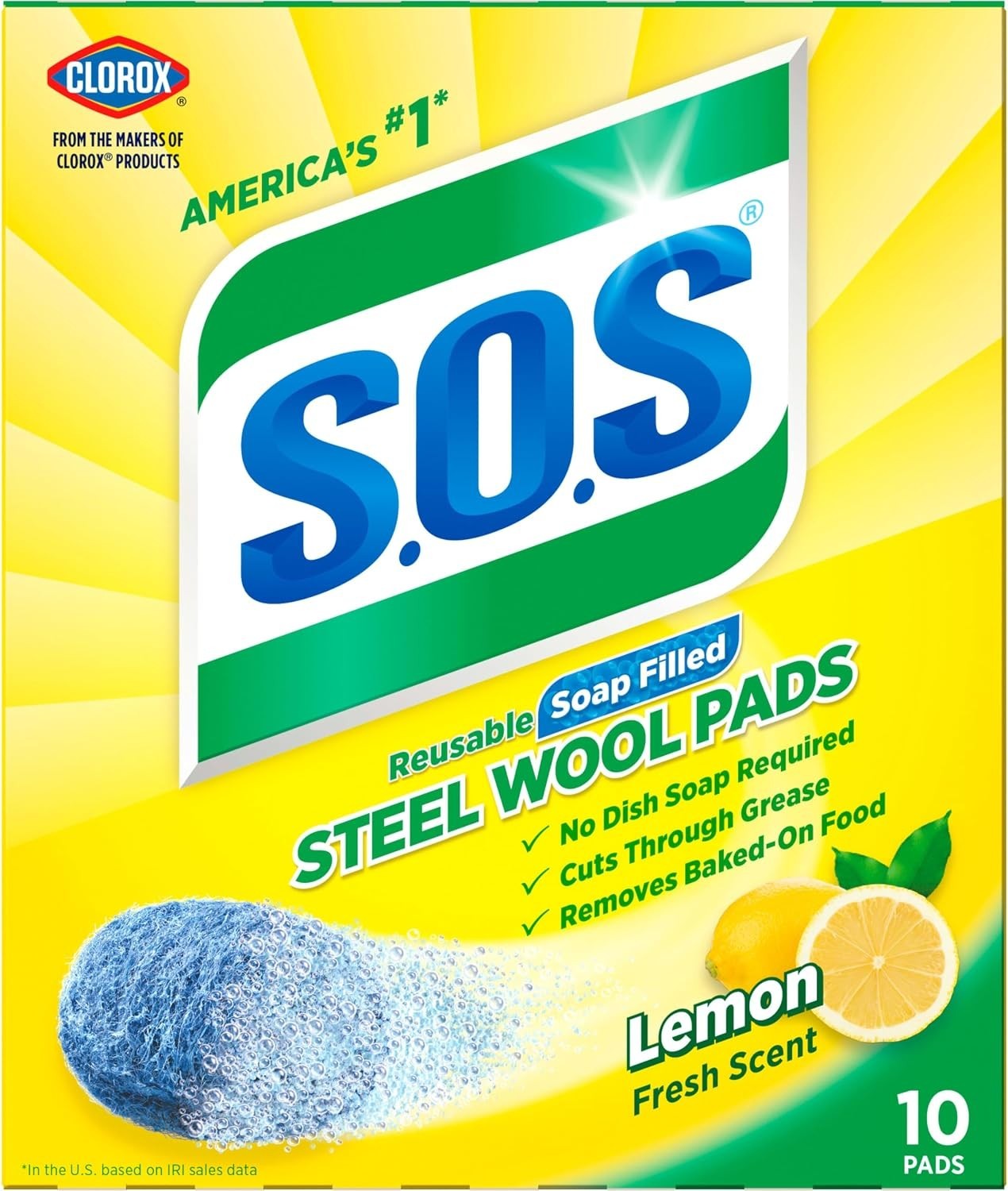 Steel Wool Soap Pads | Lemon Fresh | 10 Count, Pack of 6