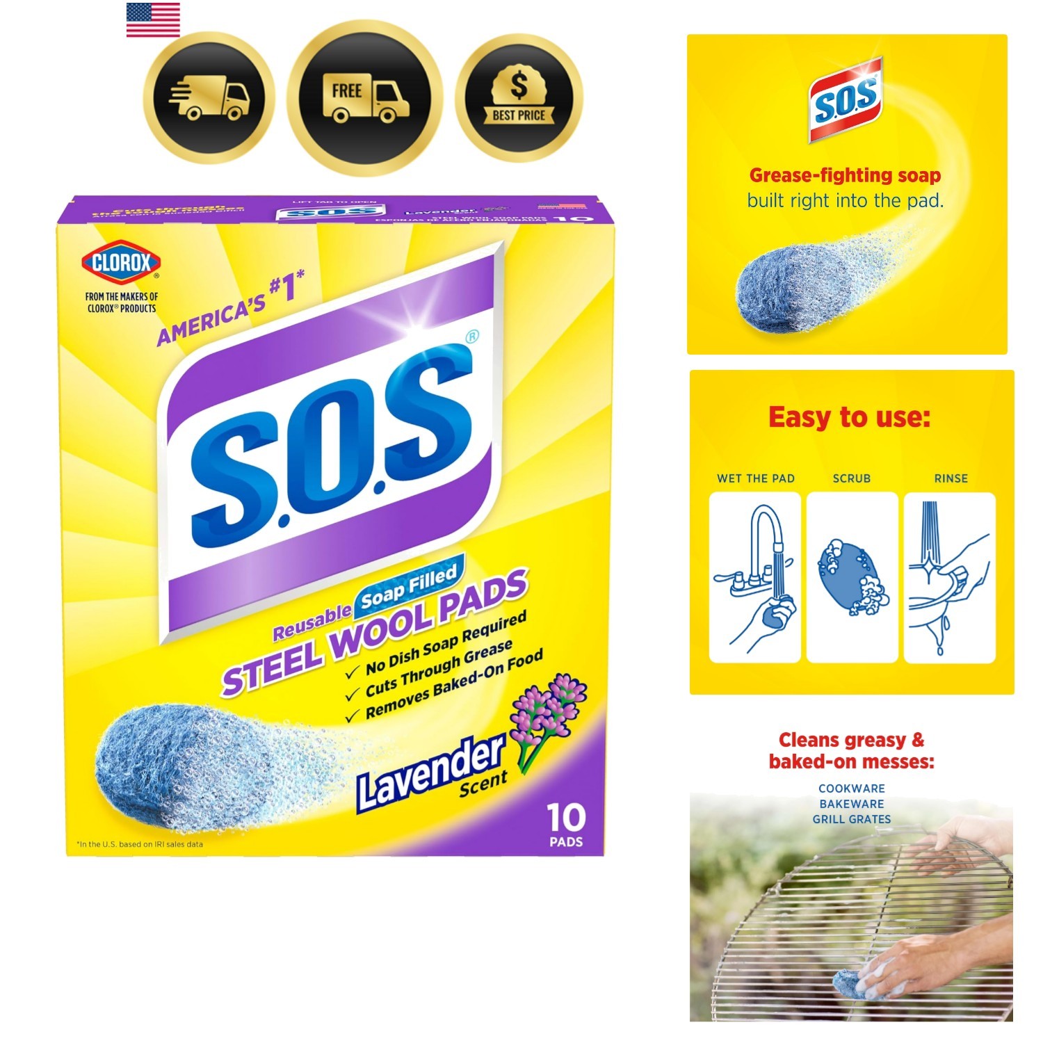 Steel Wool Soap Pads, Lavender, 10 Count