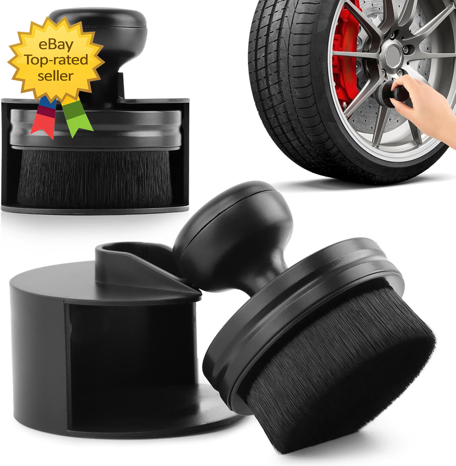 Auto Detail Brush Set 2 Pack Tire Shine Applicator High Density Car Wash Kit