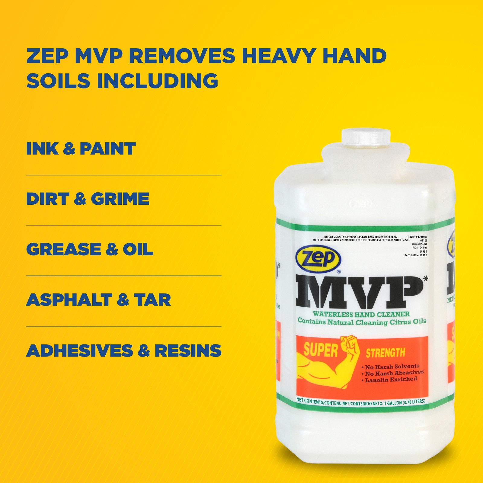 Zep MVP Waterless Hand Cleaner 128 oz (Case of 4) – Super Strength Formula