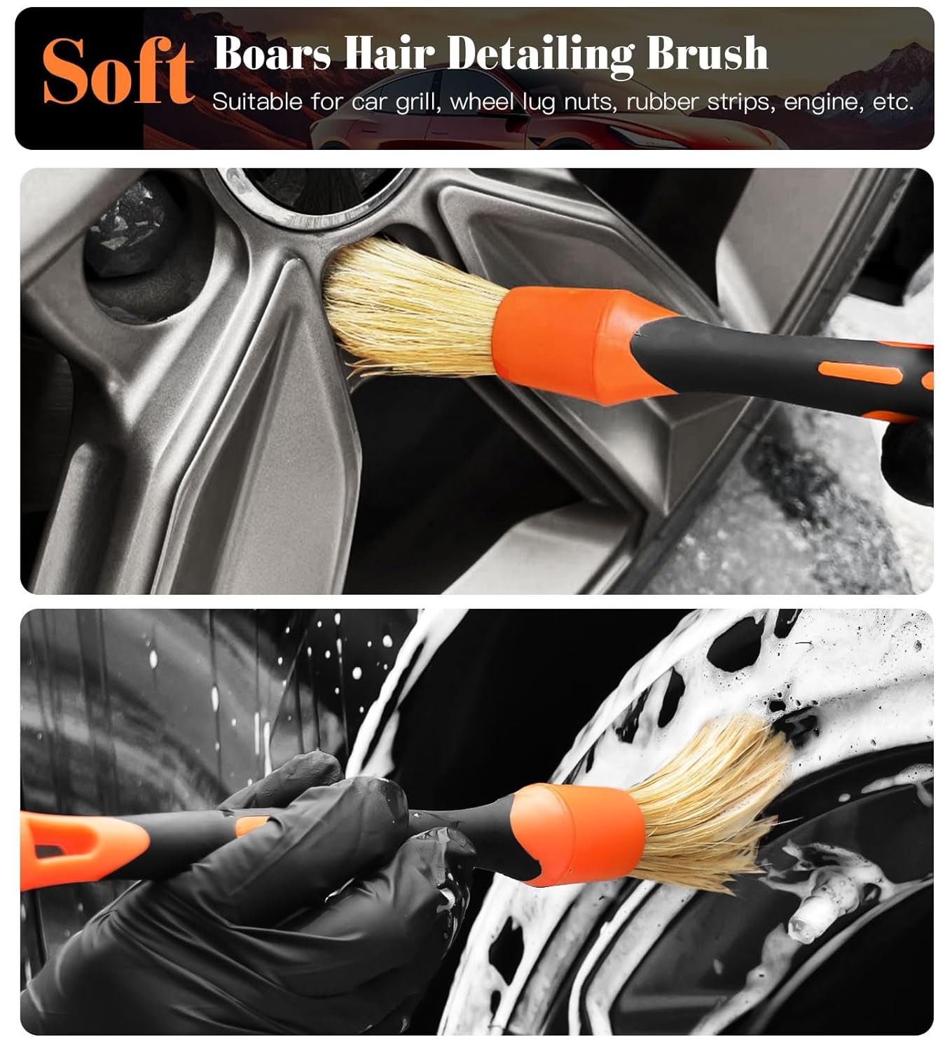 Car Wheel Brush Kit 3PCS Quick 360° Degree Rim Cleaner Brush Kit