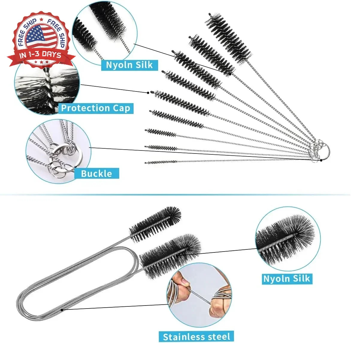 10PCS Flexible Drain Brush Straw Cleaner Brush Set,Pipe Cleaners Brush,61Inch St