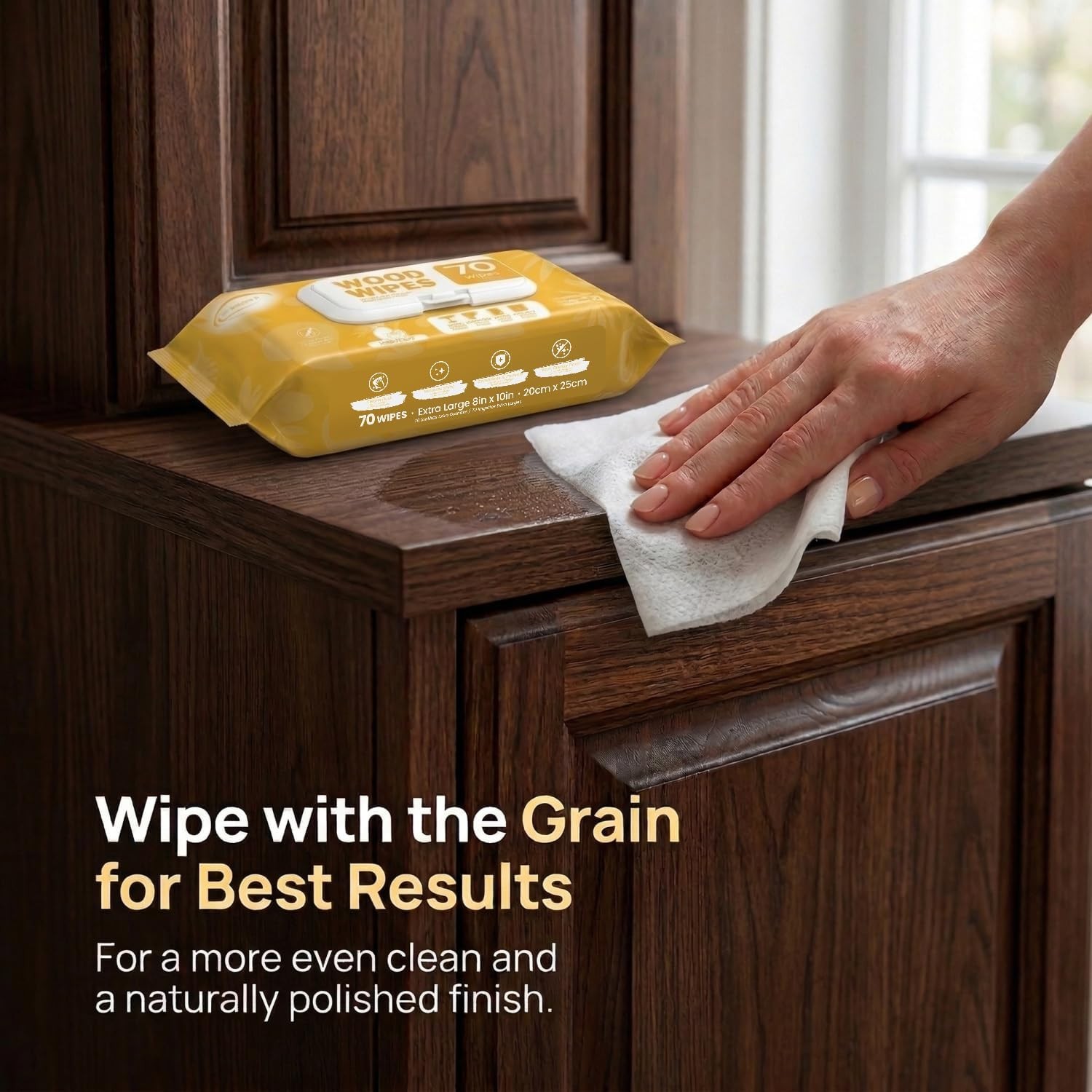 Wood Cleaner Wipes 210 Count, XL 8in x 10in Clean Polish Protect