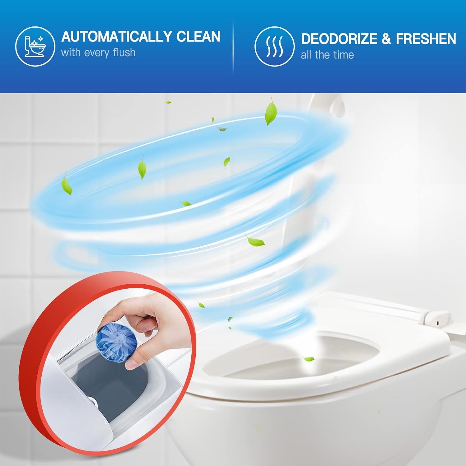 Automatic Toilet Bowl Cleaner Tablets, Drop-In Tank Cleaner for Bathroom, Preven
