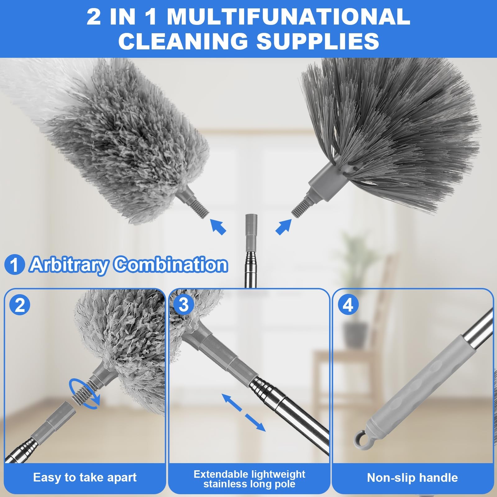 Dusters for Cleaning,Cobweb Duster Feather Duster with Extension Pole,3PCS Ce…