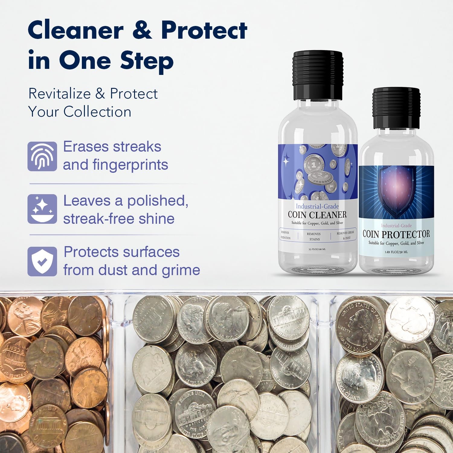 2Pcs Coin Cleaner and Protector Kit, Coin Cleaner for Collectors, Instant Ste…