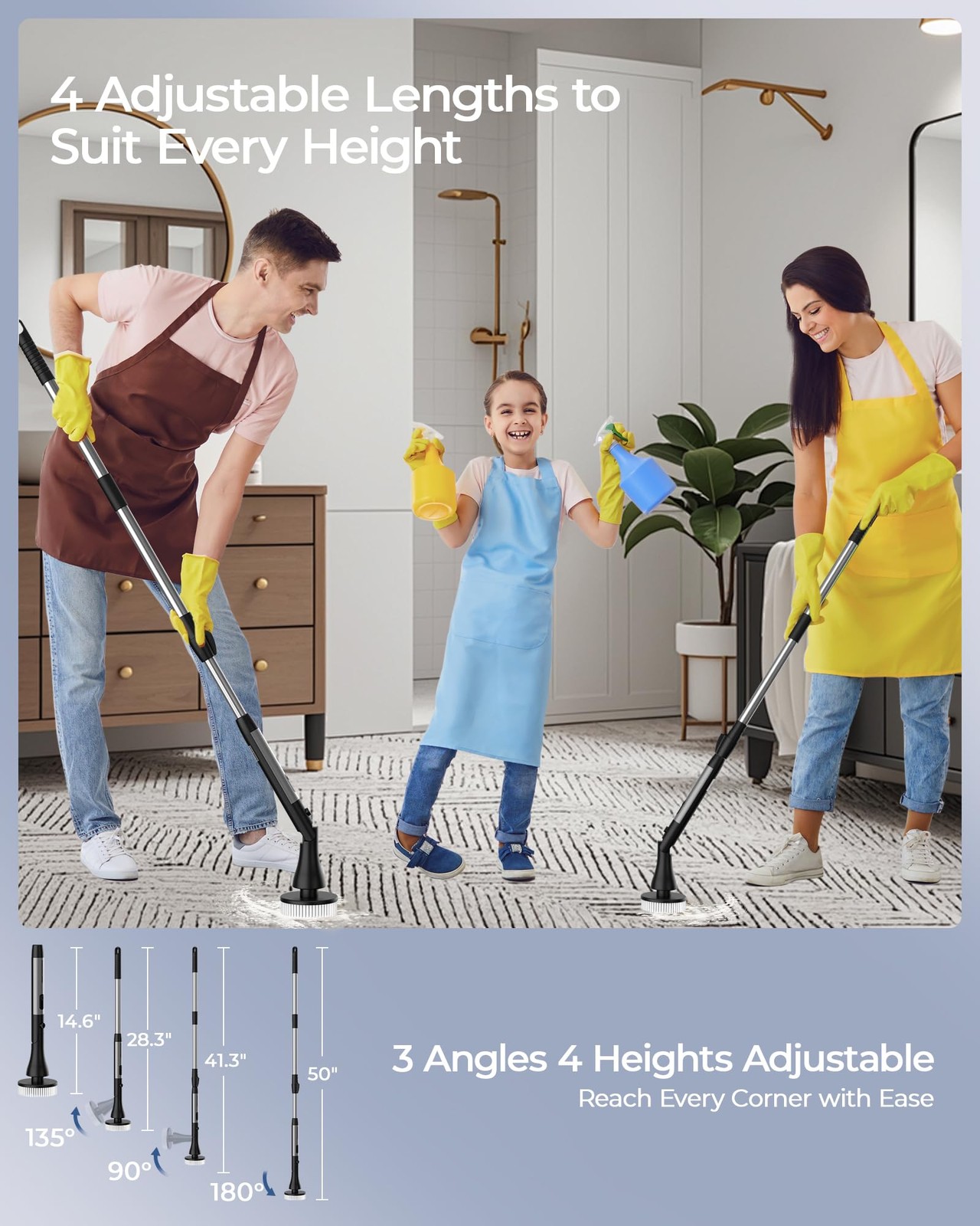 MayKing Electric Spin Scrubber with 9 Brush Heads, 3-Angle & 4-Length Adjusta…