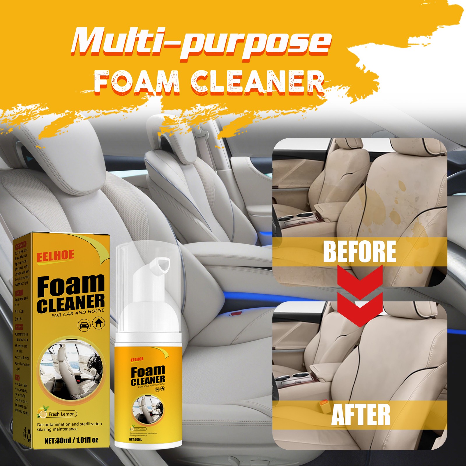 Car Steering Wheel Leather Foam Cleaner – Automotive Multipurpose Degreaser