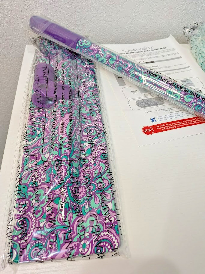 CAMPANELLI EasyGlide Microfiber Wet & Dry Mop Set – Purple Floral Paisley NEW