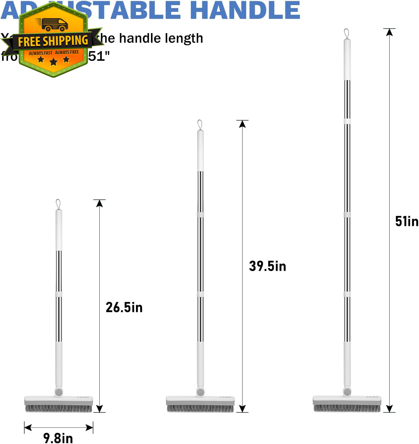 Grout Cleaner Brush Long Handle V Shaped Floor Scrubber Stiff Bristle Swivel