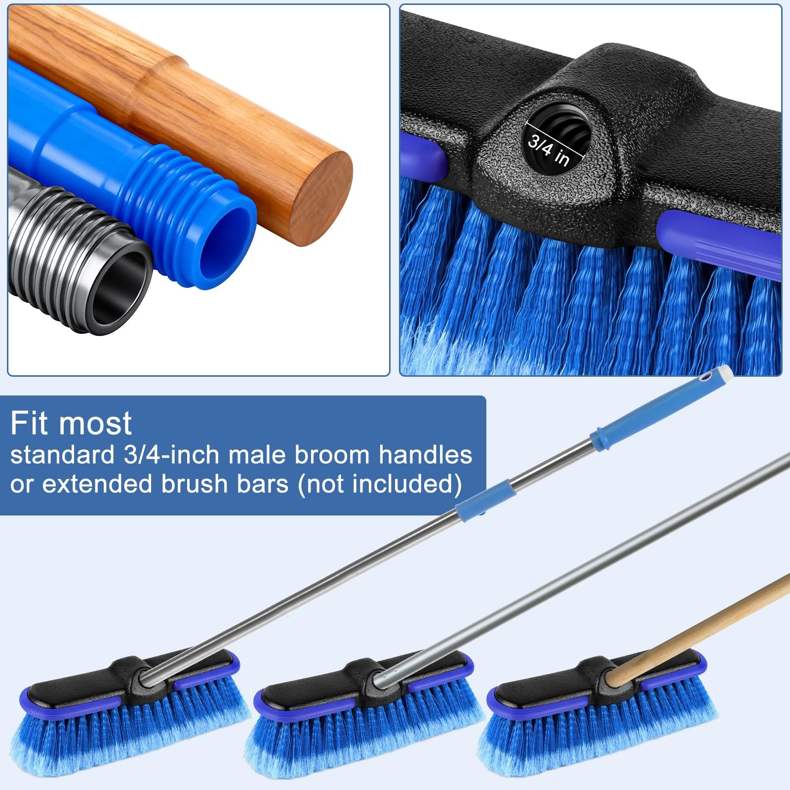 10-Inch Soft Bristle Car Wash Brush Head Set for Auto, Truck, RV, Boat Cleaning