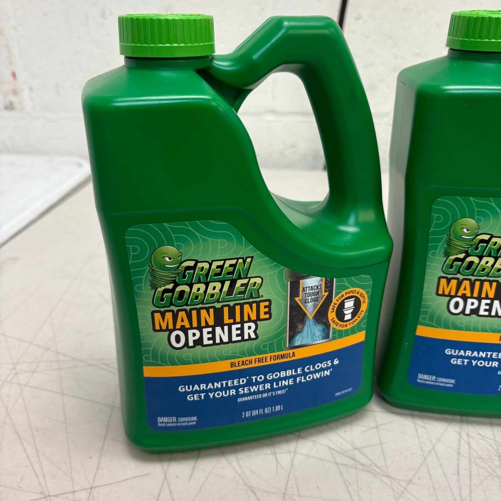 2 PACK Green Gobbler Main Line & Sewer Clog Remover Drain Cleaner Hair Clog 64oz