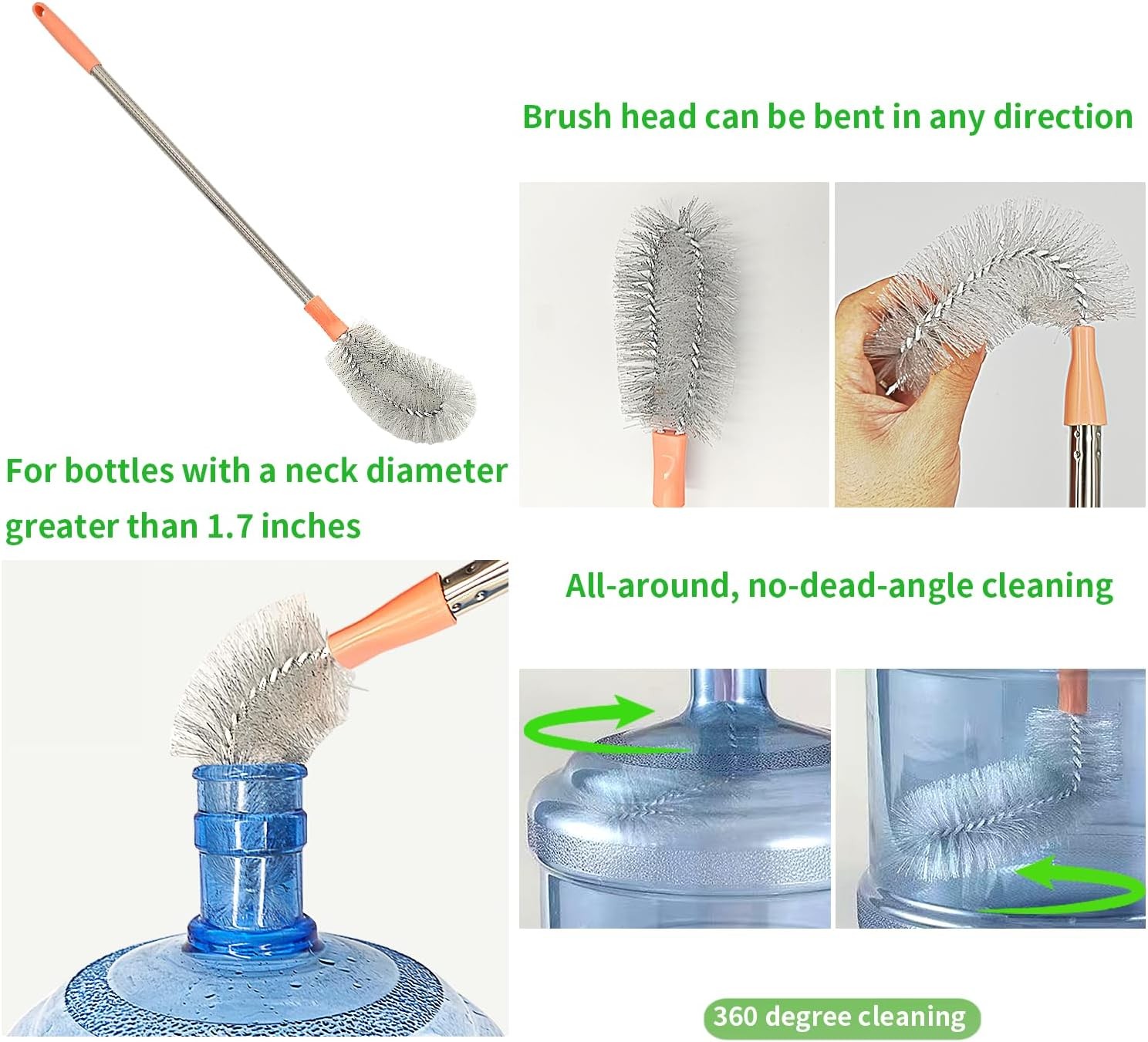 2-Pack Bucket Brush, Bottle Brush for Cleaning Extra Long Bottles, Gallon Jug