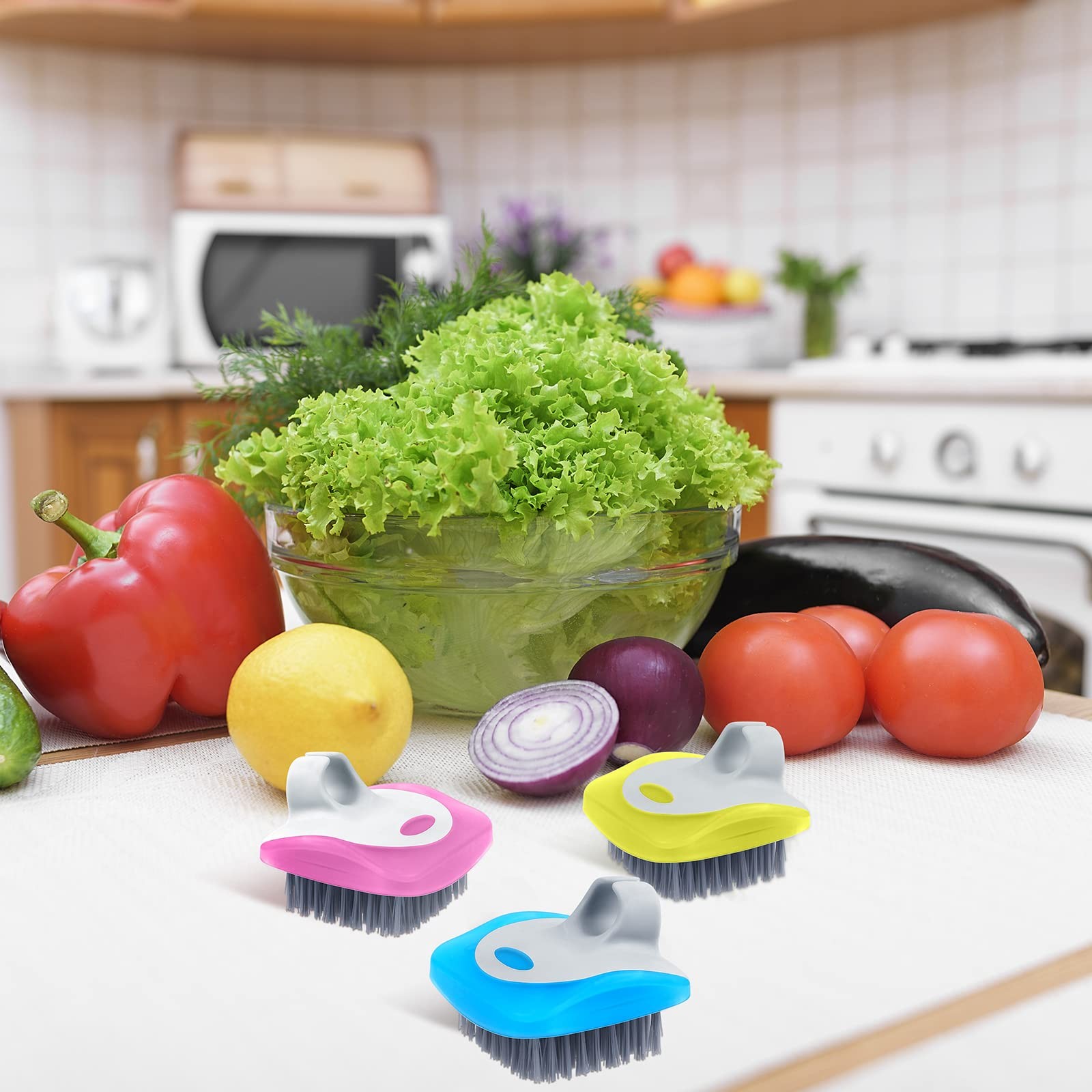 Aodaer 4 Pieces Vegetable Brush Potato Scrubber Brush Silicone Hard and Soft Sid