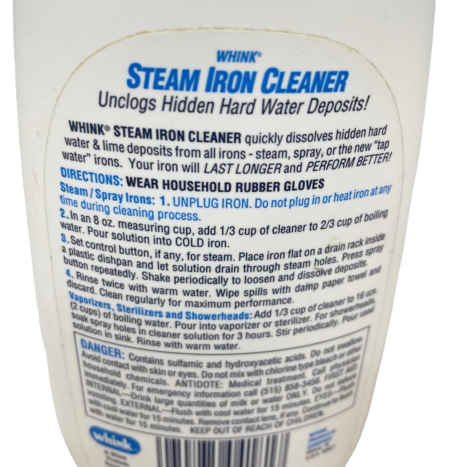 Whink Steam Iron Cleaner Discontinued 10 fl. oz. 98% Full- See Scale Picture