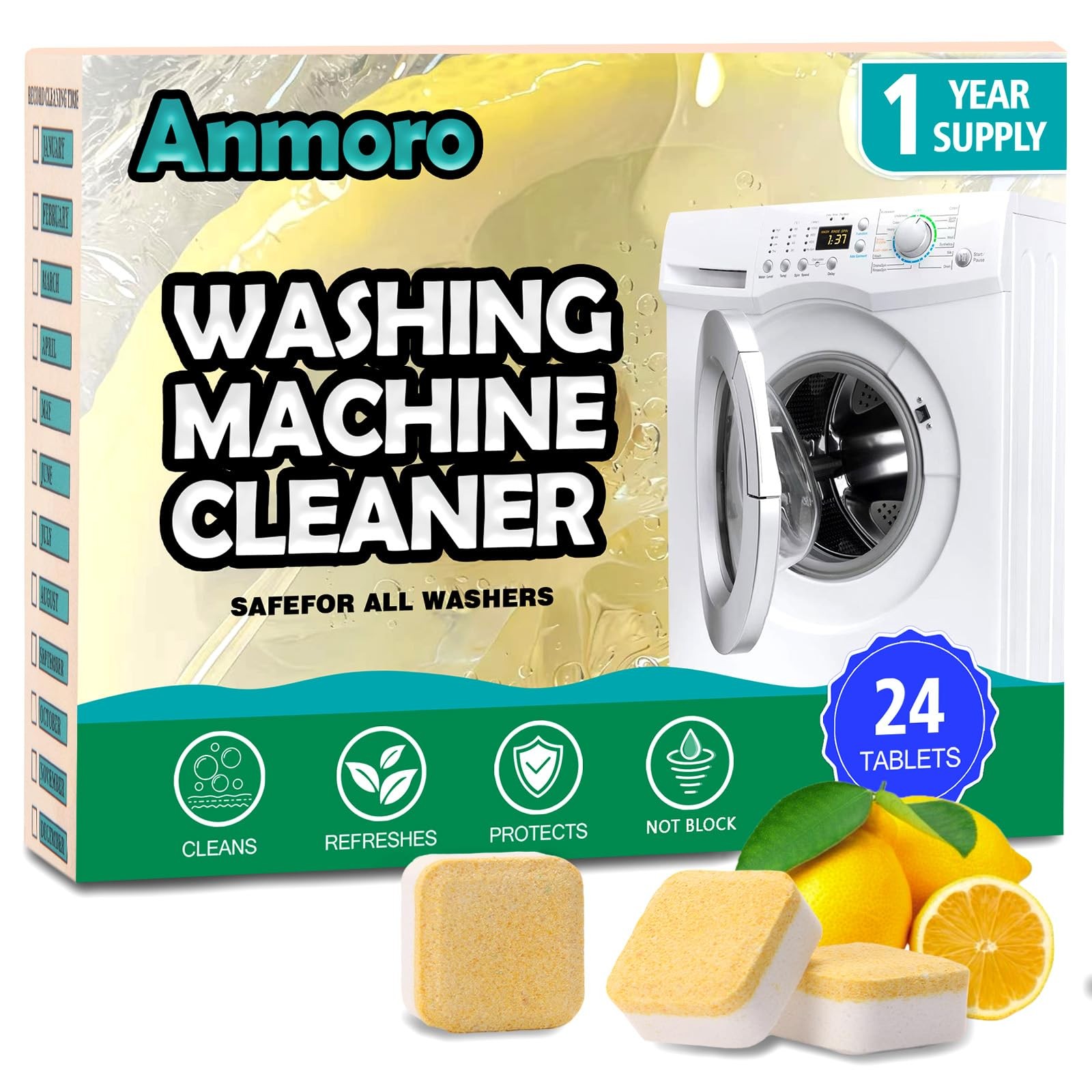 Washing Machine Cleaner ,24 Pack Deep Cleaning for HE,Front & Top Load Washer…