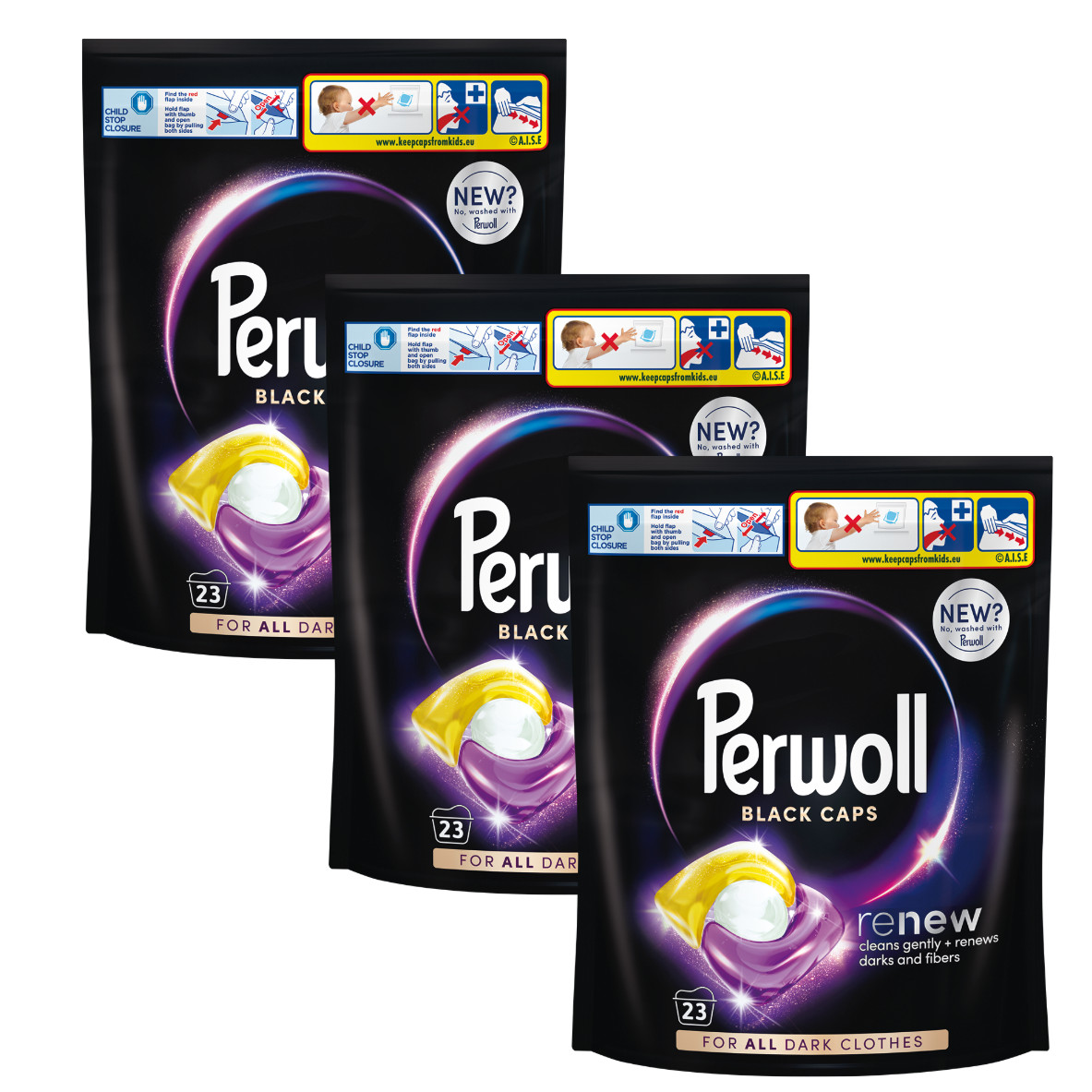 PERWOLL laundry Black Caps Capsules: DARK FABRICS -3 x 23 caps-FREE SHIP