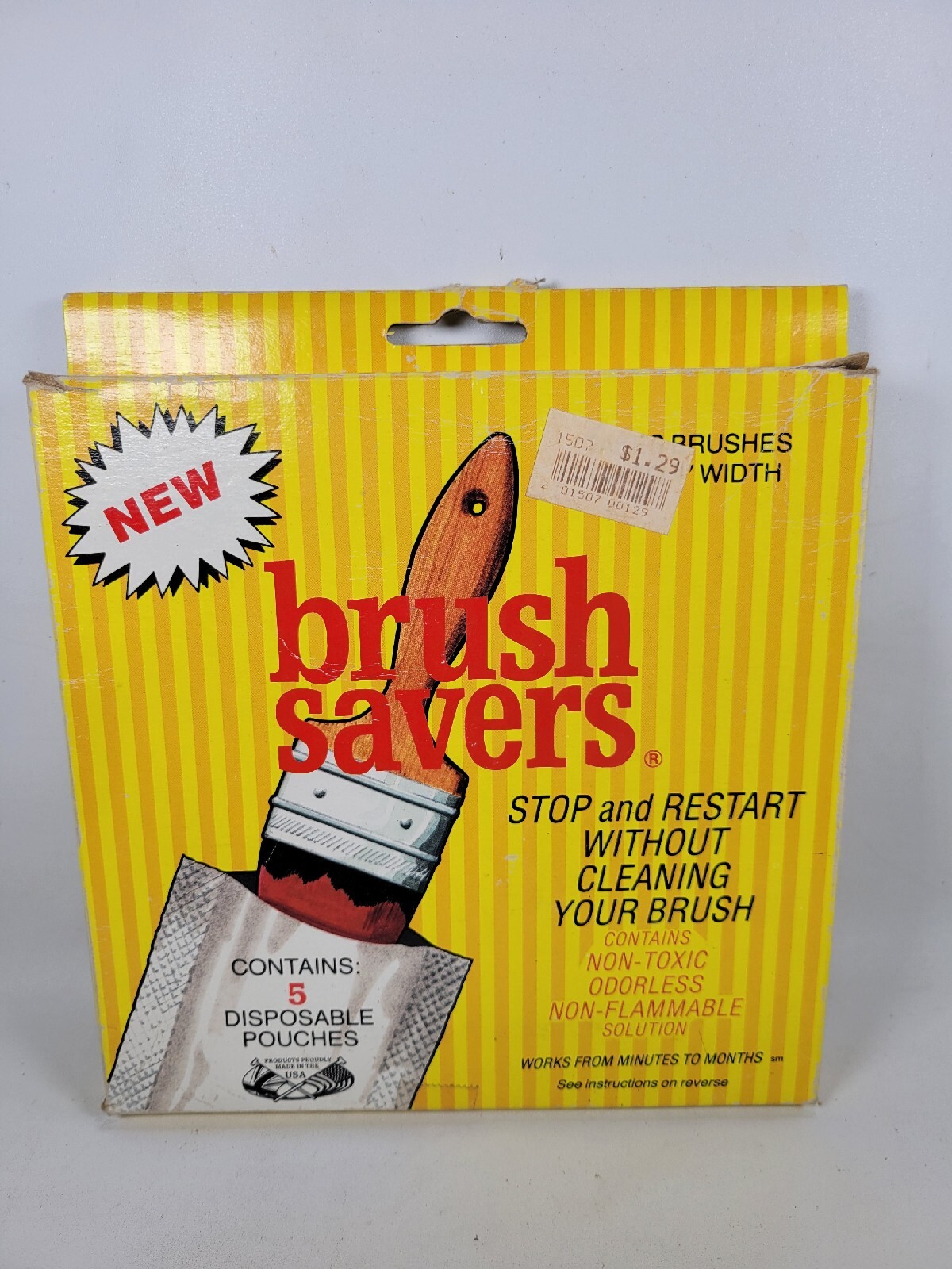 VTG NOS Brush Savers Paint Brush Solution Cleaner 5 Pouches Nontoxic Re-use USA