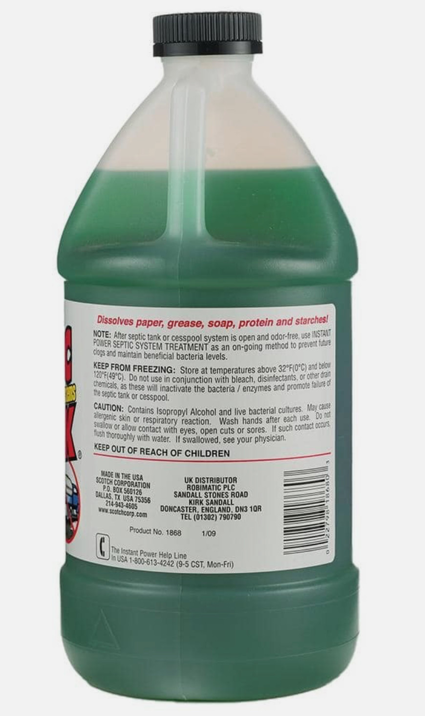 Instant Power Septic Shock, 67.6 fl oz (2 Liter), Super Charged for Clogged Sept
