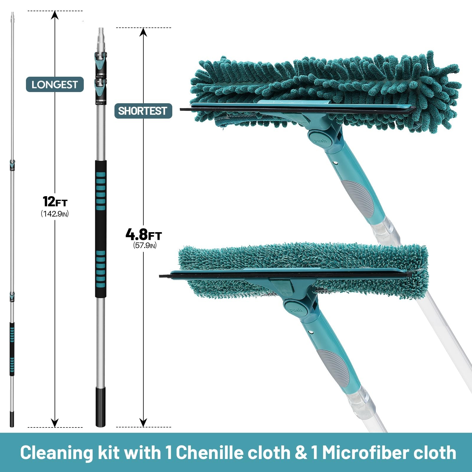 20 Feet High Reach Window Squeegee with 5-12Ft Extension Pole, Window Cleaner…