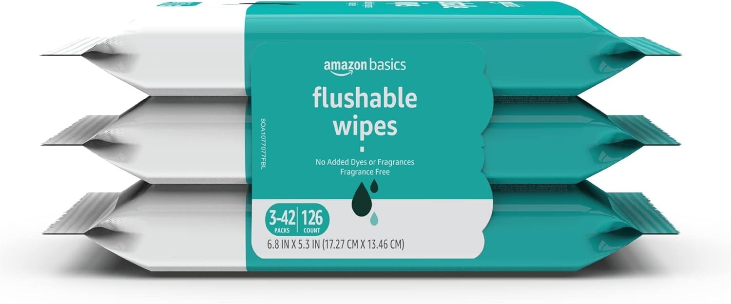 3 Packs of 42 Biodegradable Flushable Wipes for Sensitive Skin – Fragrance-Free