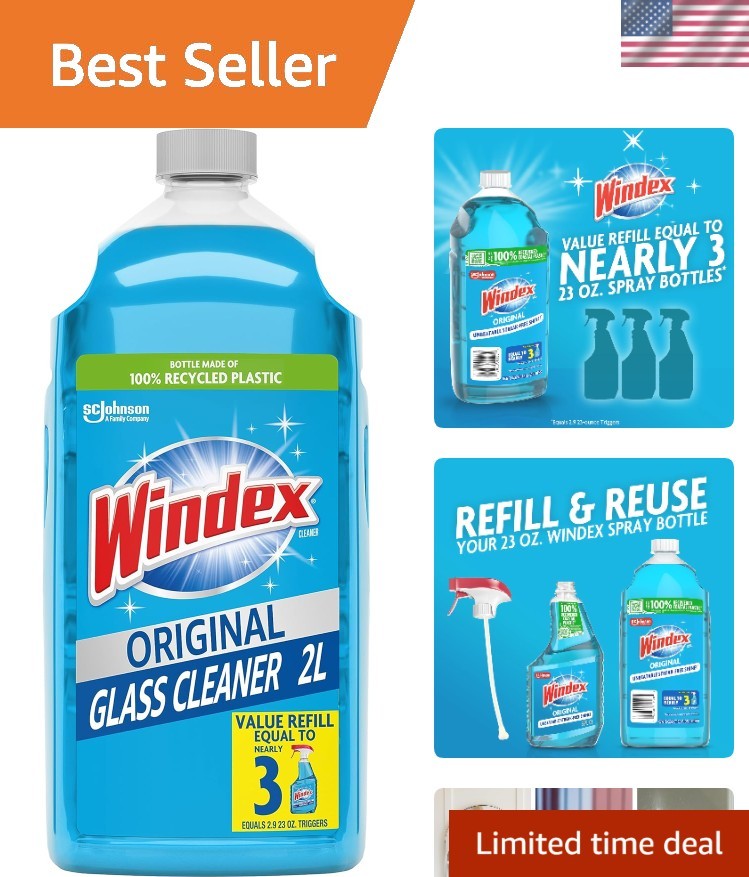 Windex 2L Eco-Friendly Glass Cleaner Refill – 100% Recycled Plastic, Streak-Free