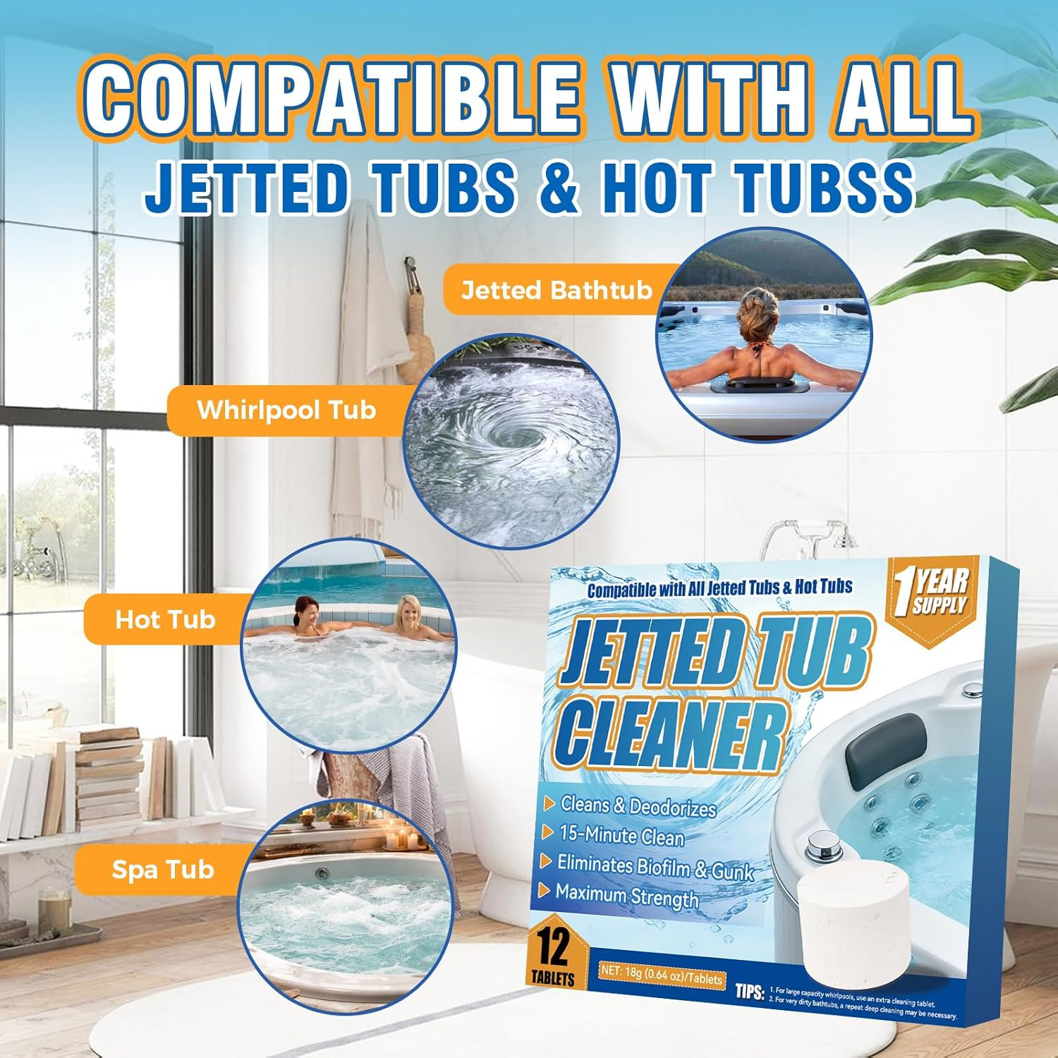 Jetted Tub Cleaner Bathtub Tabs, 12 Heavy Duty Jetted Tub Cleaner，Compatible wit